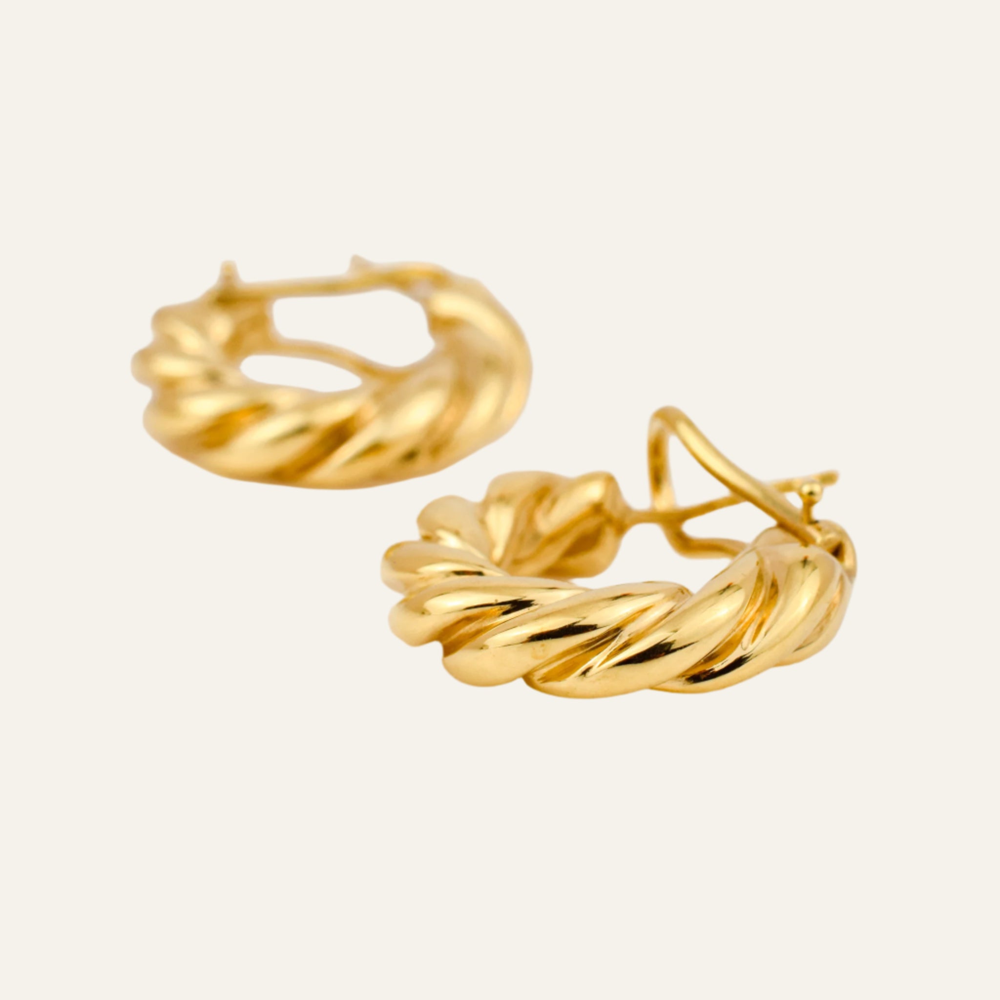 19.5 mm Twisted Omega Gold Hoop Earrings