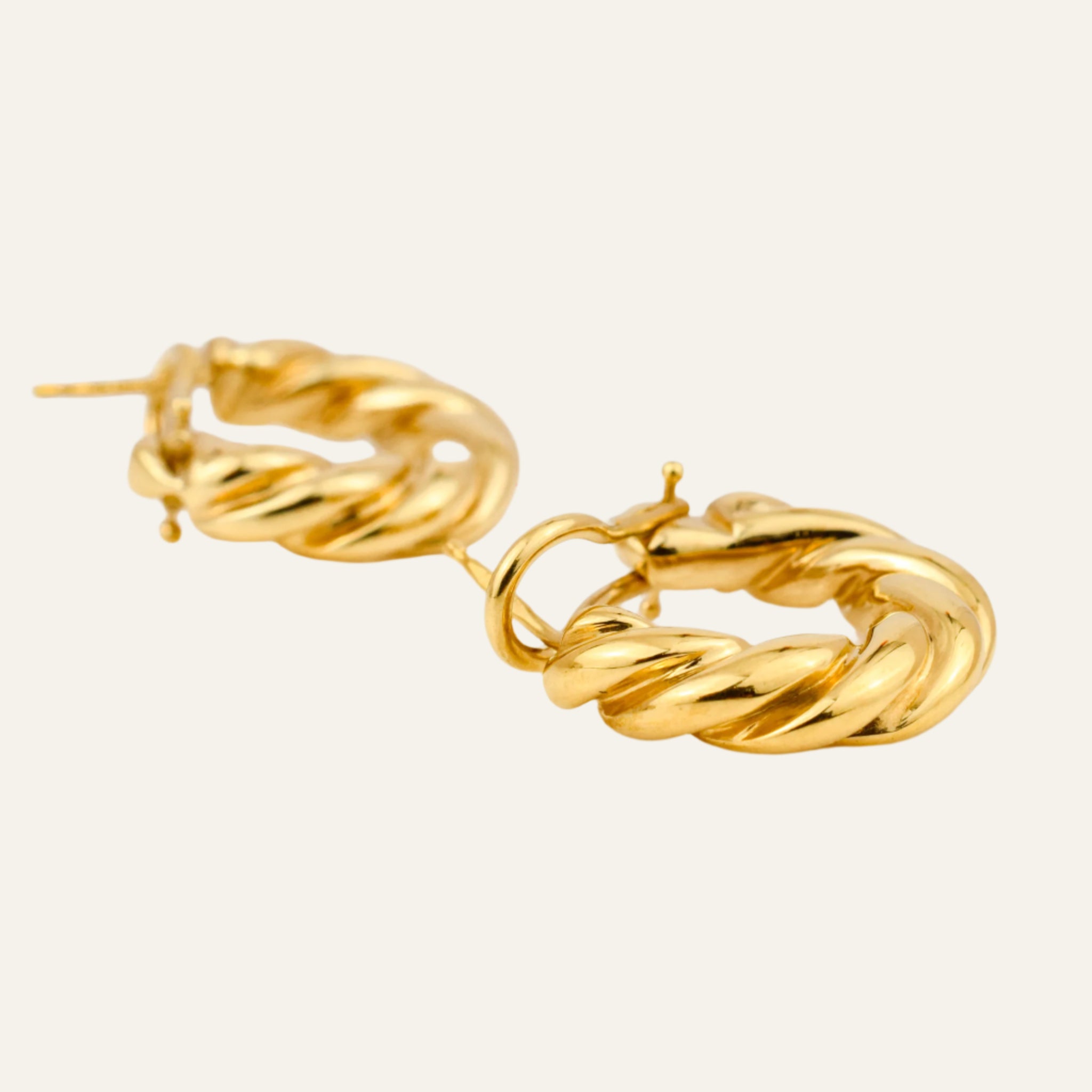 19.5 mm Twisted Omega Gold Hoop Earrings