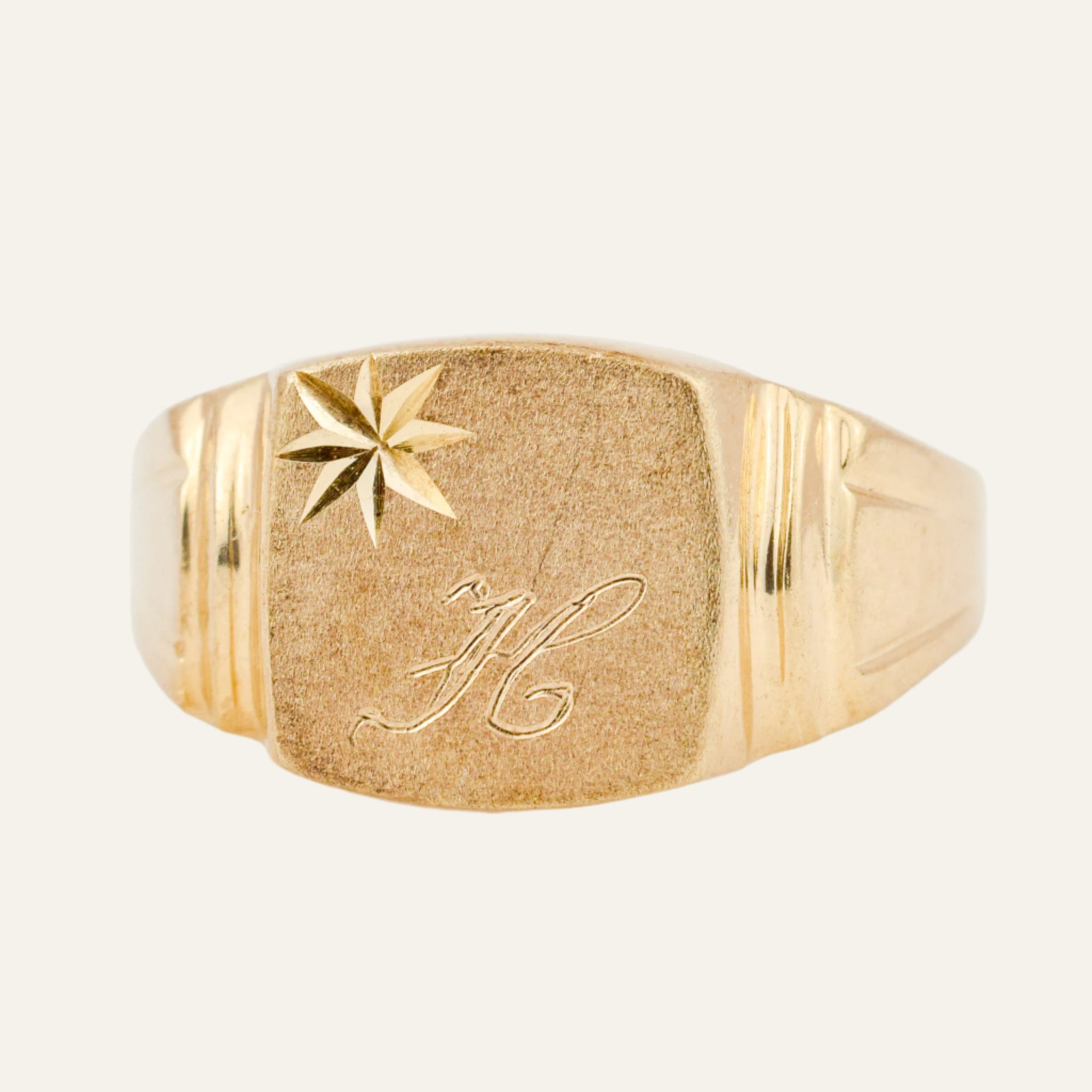 'H' Brushed Signet Ring