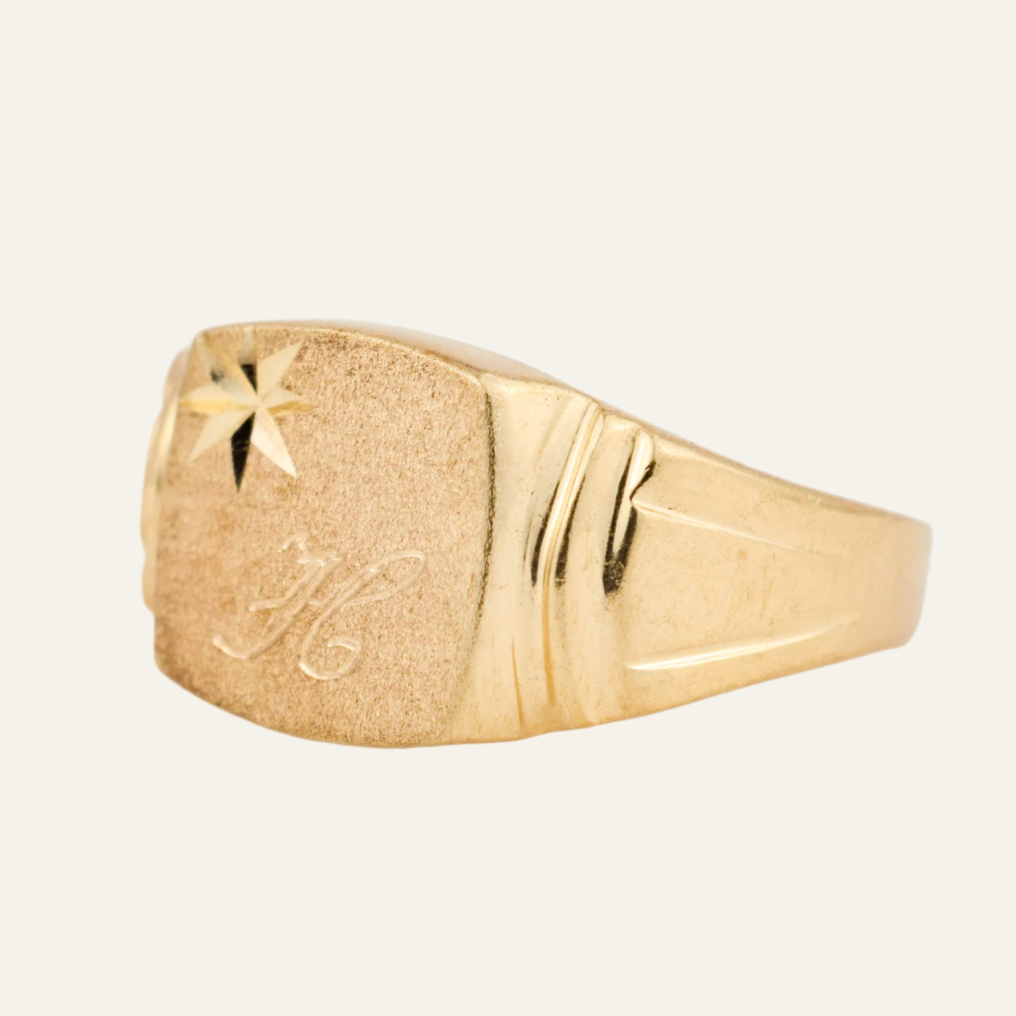 'H' Brushed Signet Ring