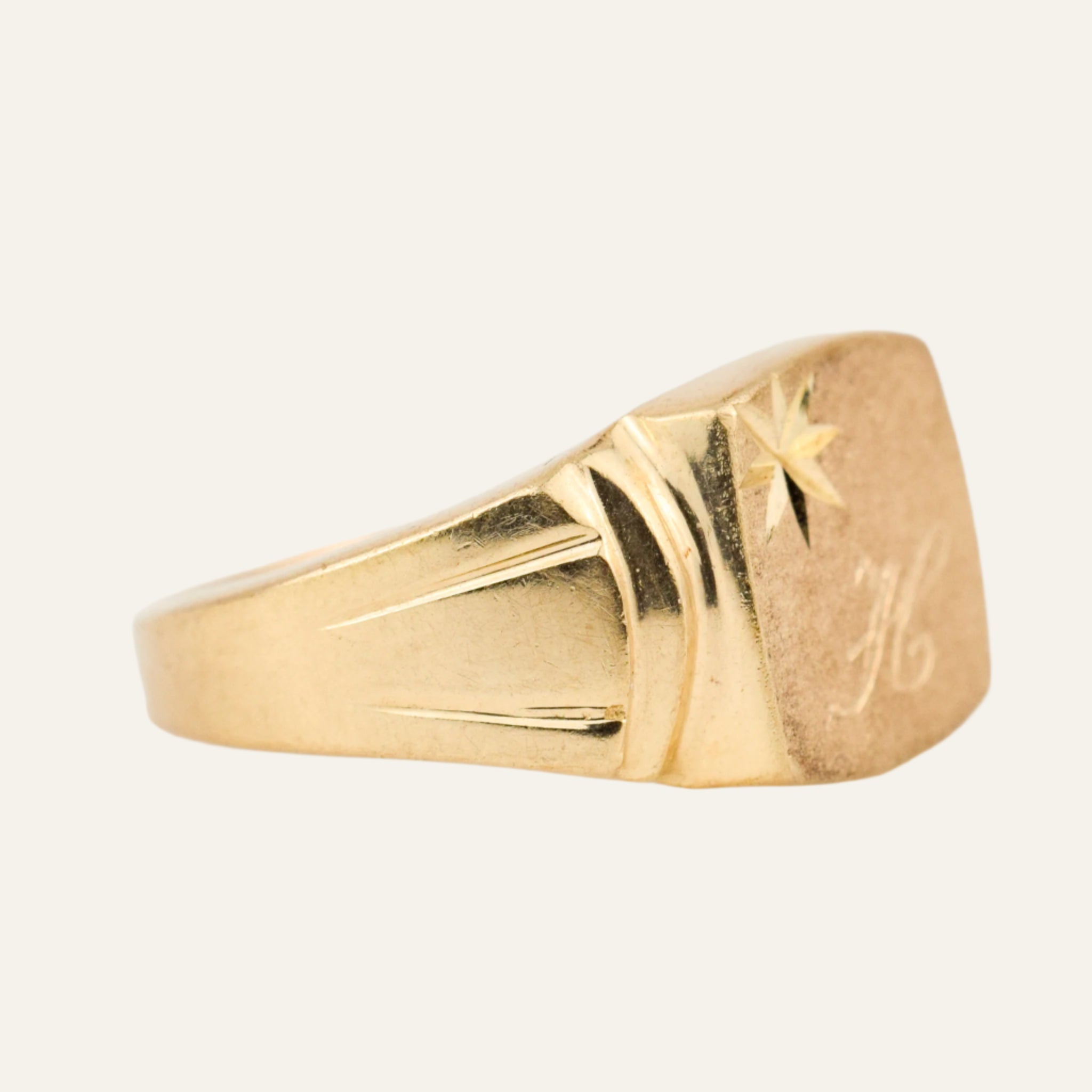 'H' Brushed Signet Ring