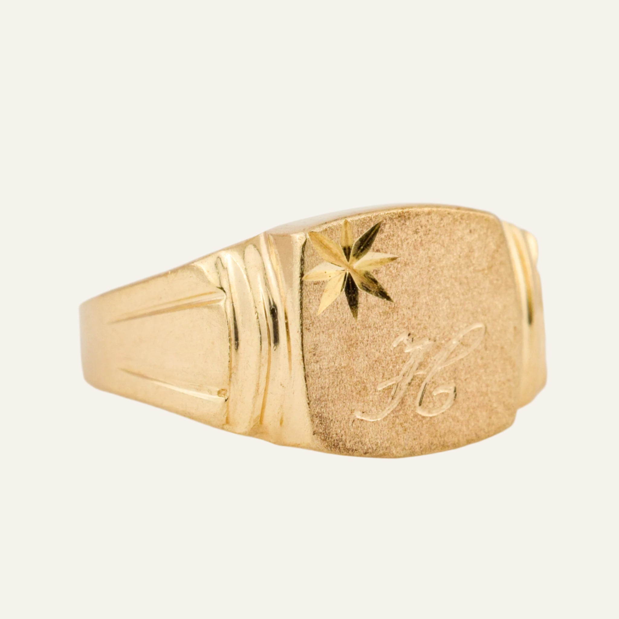 'H' Brushed Signet Ring