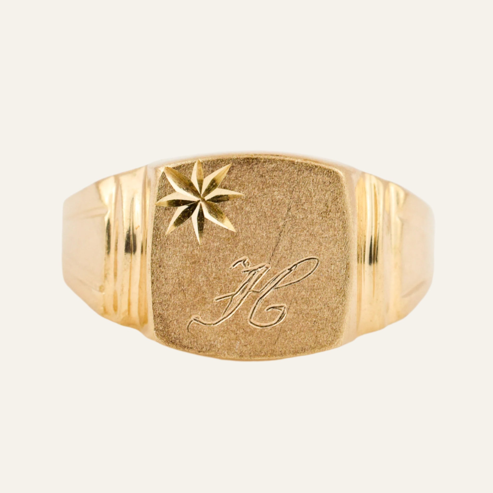 'H' Brushed Signet Ring
