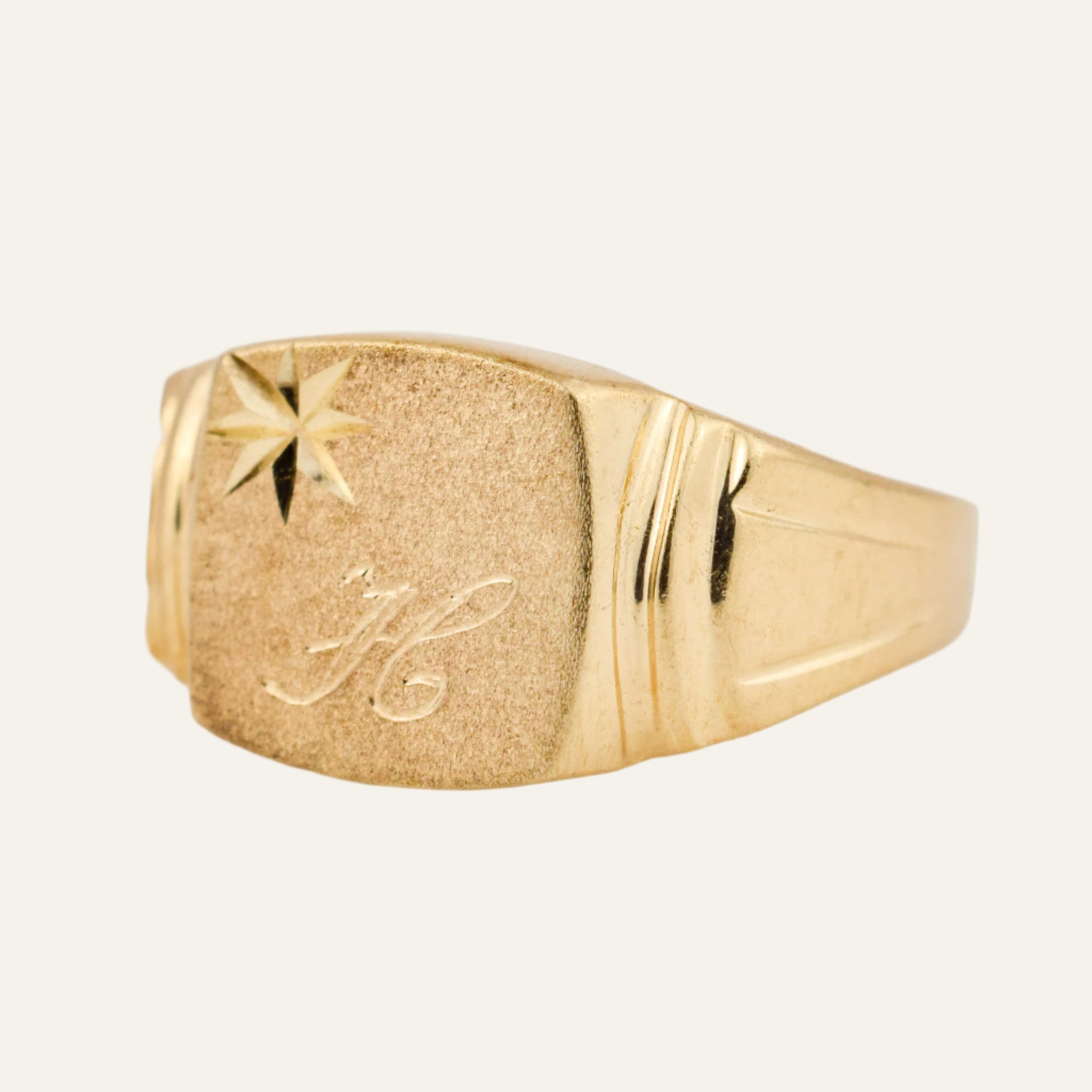 'H' Brushed Signet Ring