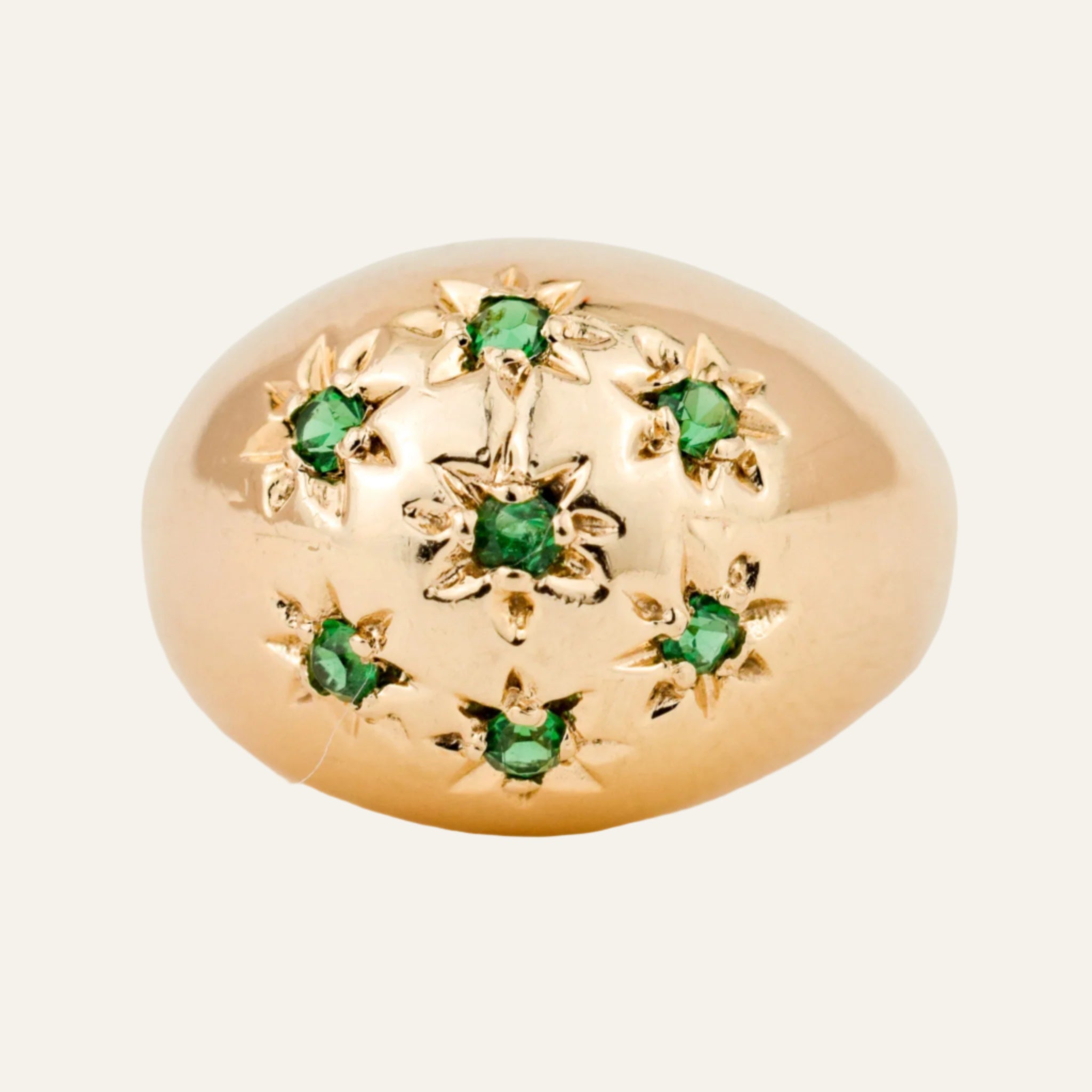 Domed Emerald Starburst Ring