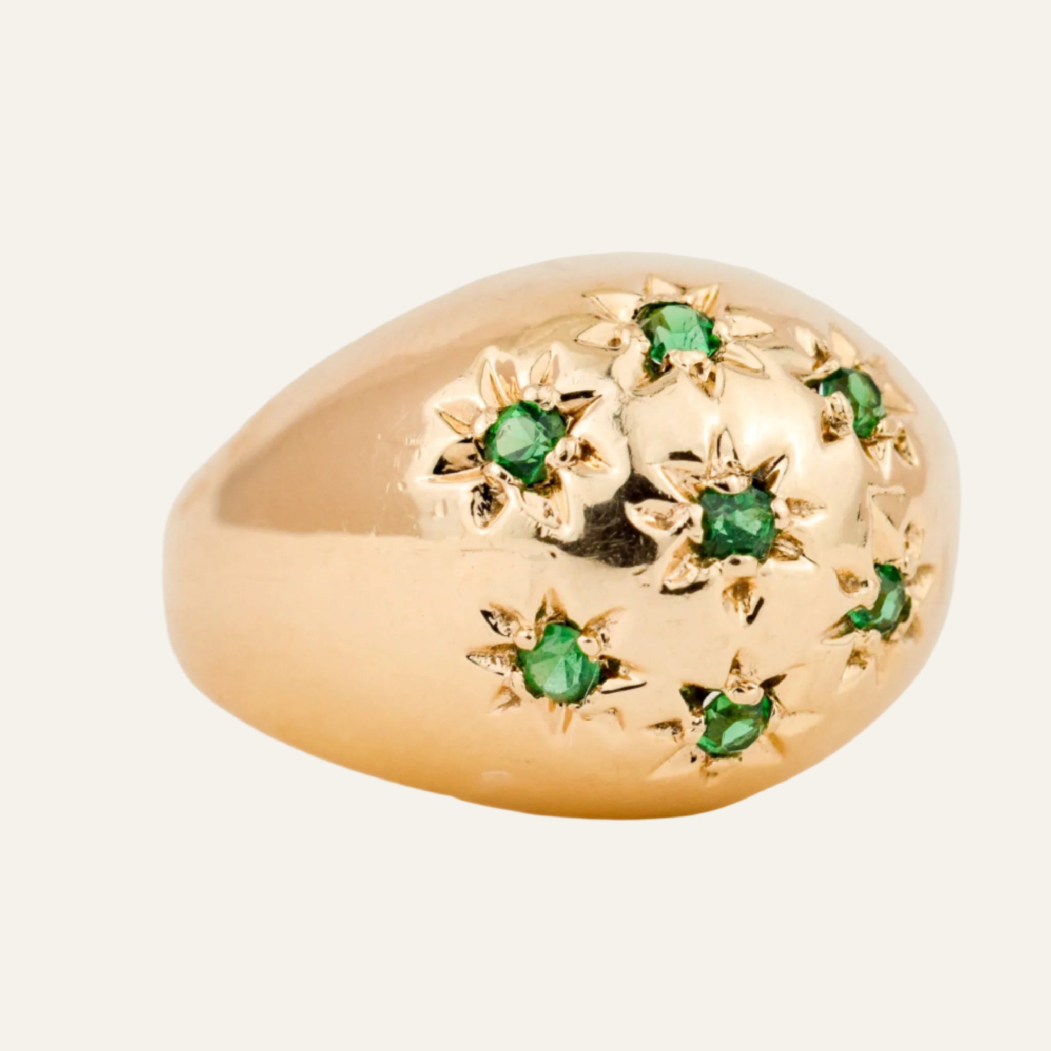 Domed Emerald Starburst Ring