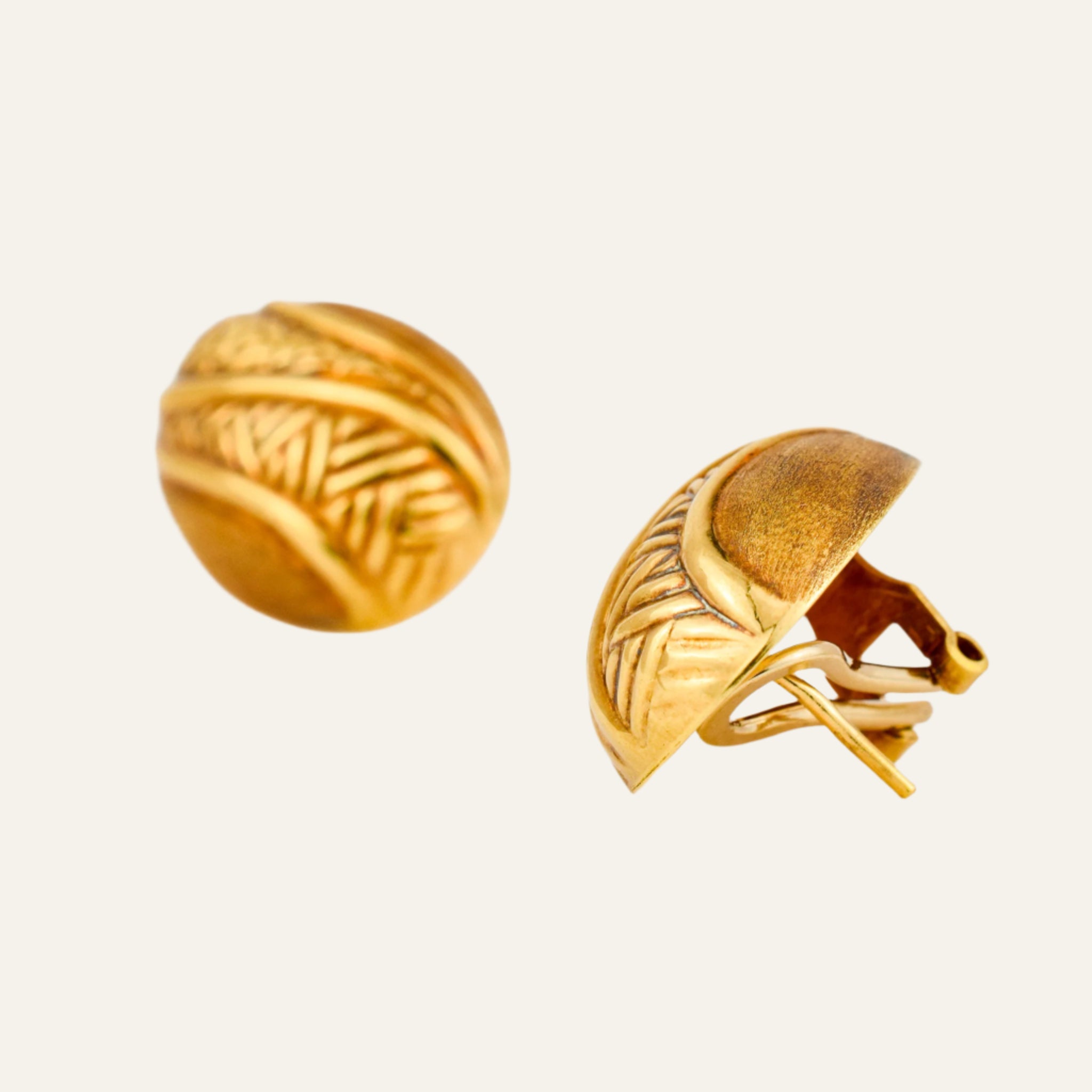 Oval Retro Buttery Gold Stud Earrings