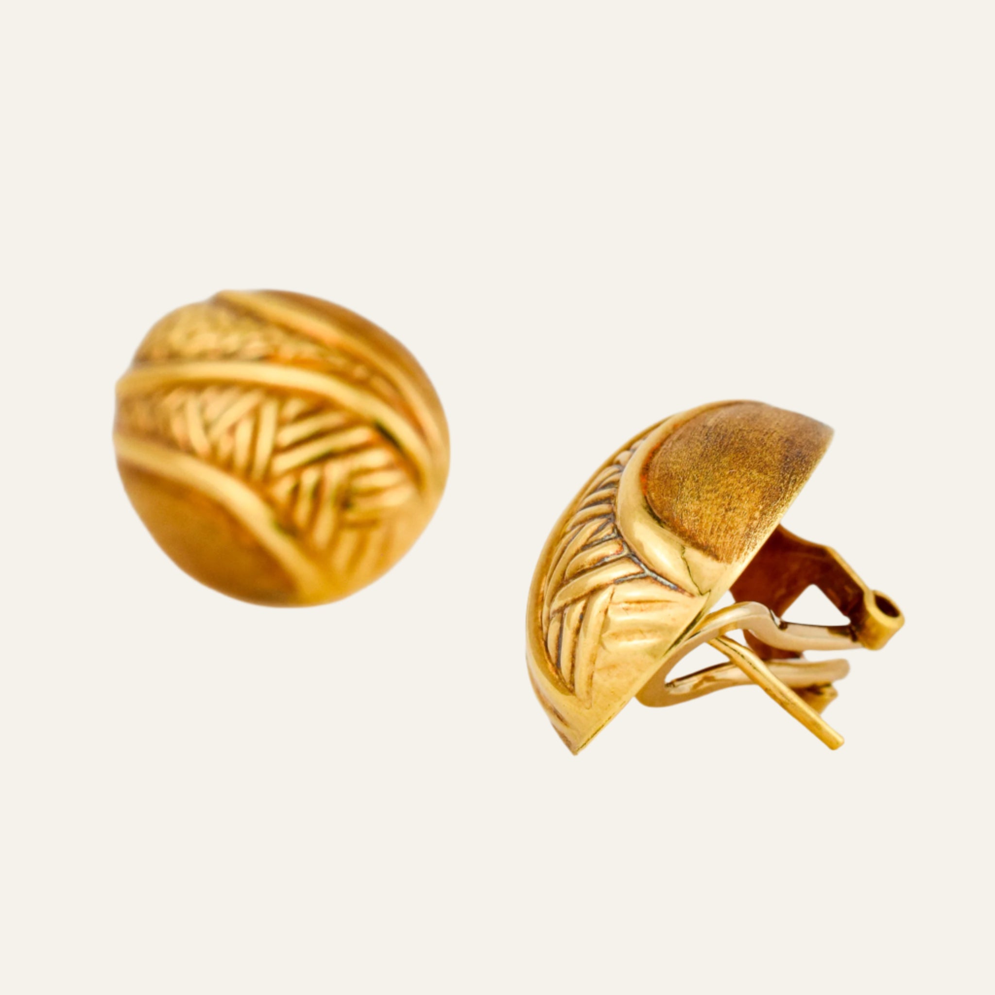 Oval Retro Buttery Gold Stud Earrings