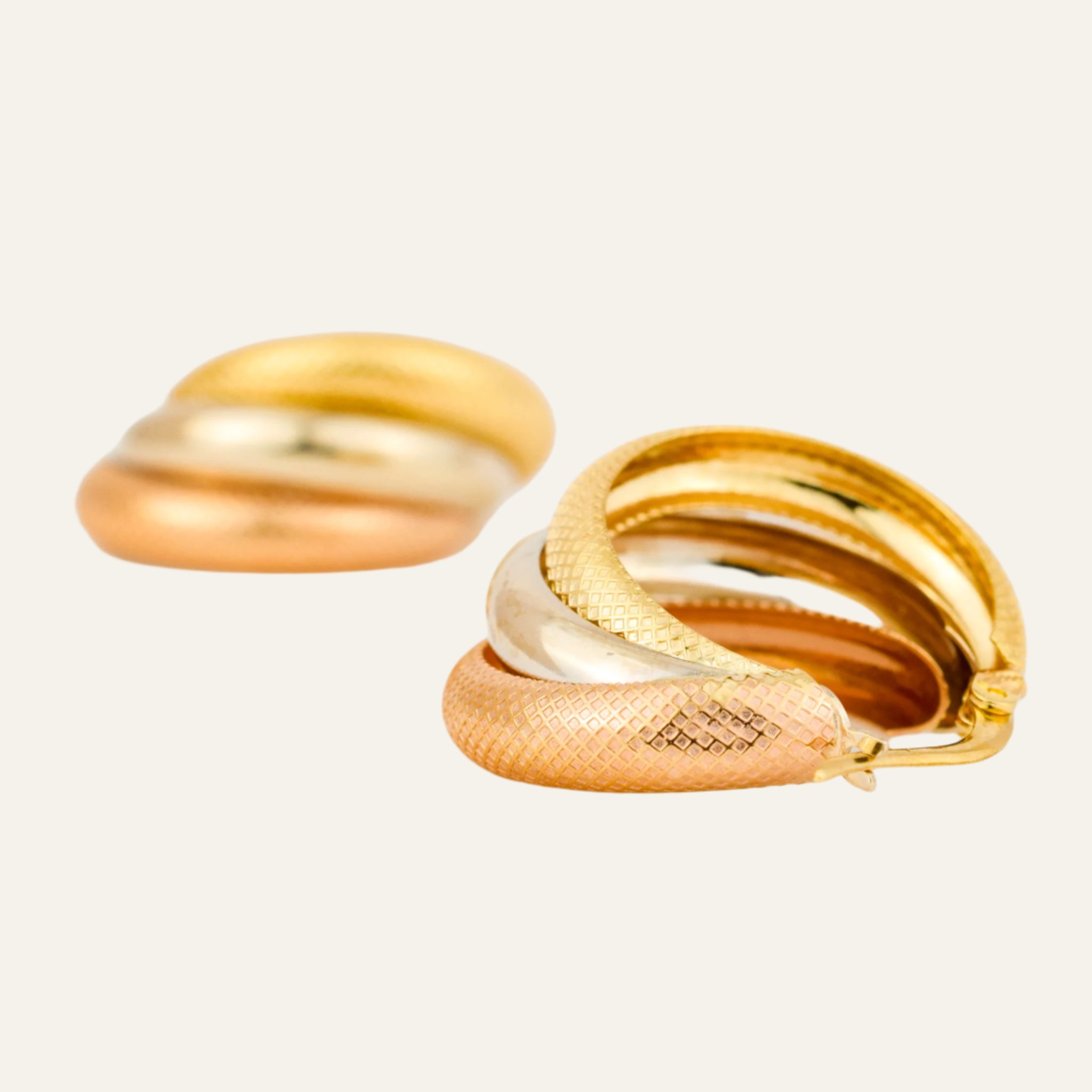 23 mm Graduated Tri-Tone Gold Hoop Earrings