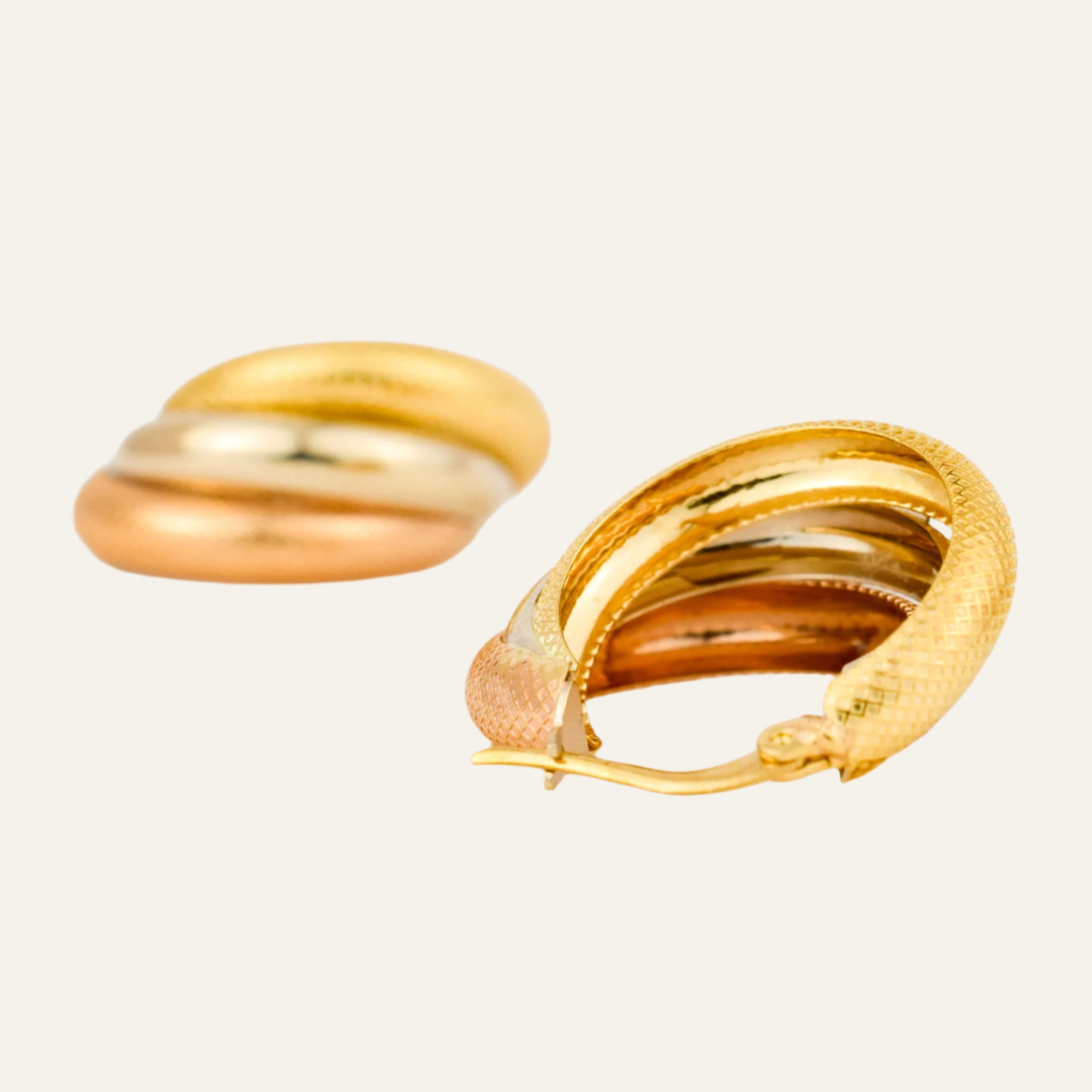 23 mm Graduated Tri-Tone Gold Hoop Earrings