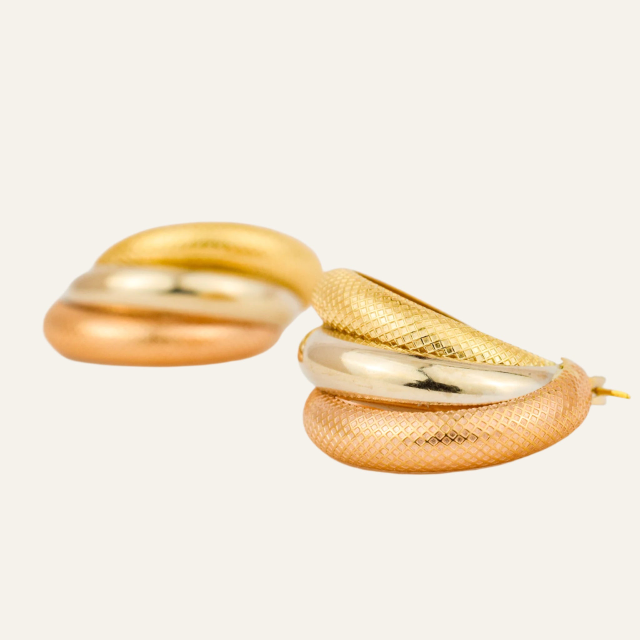 23 mm Graduated Tri-Tone Gold Hoop Earrings