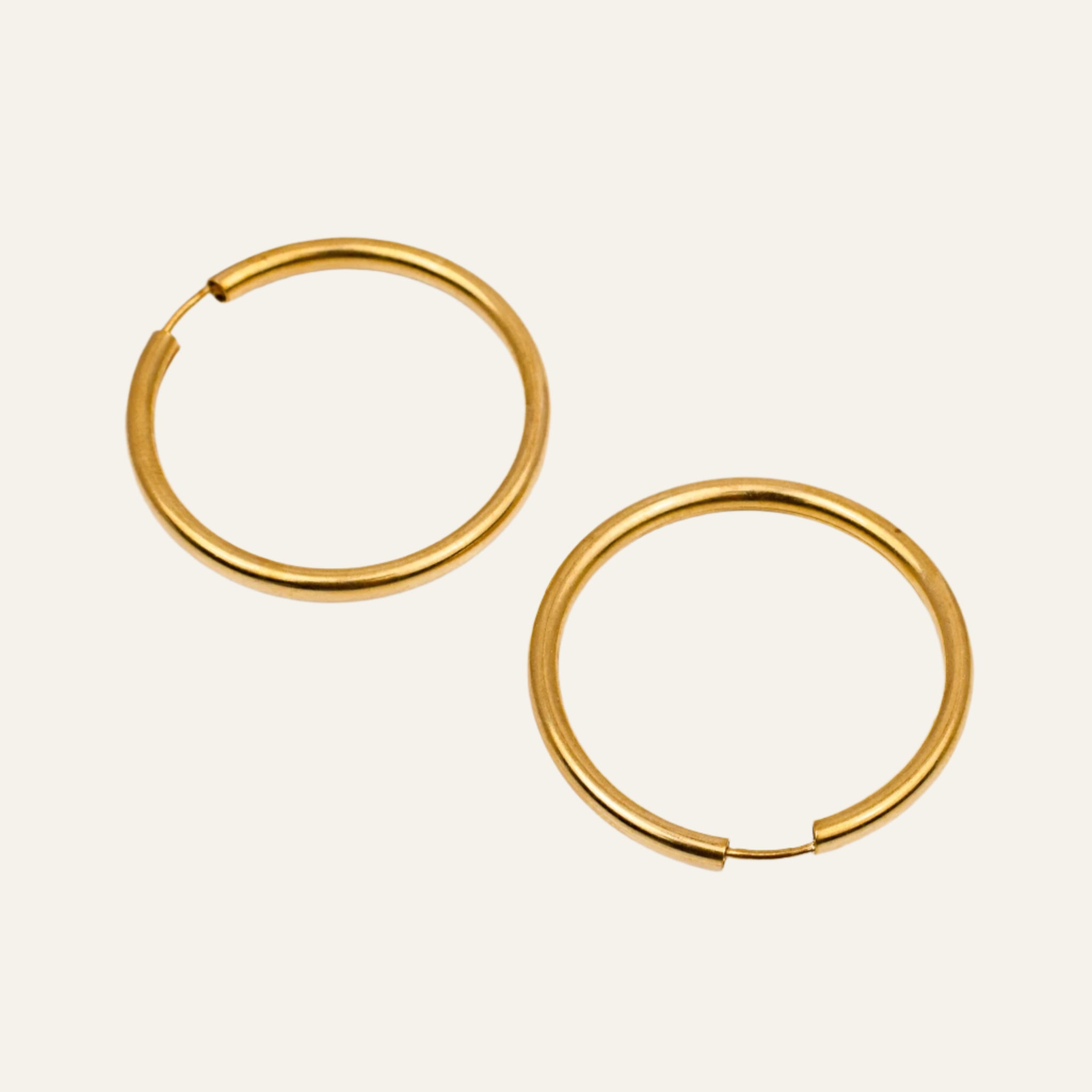 34.4 mm Tubular Gold Hoop Earrings