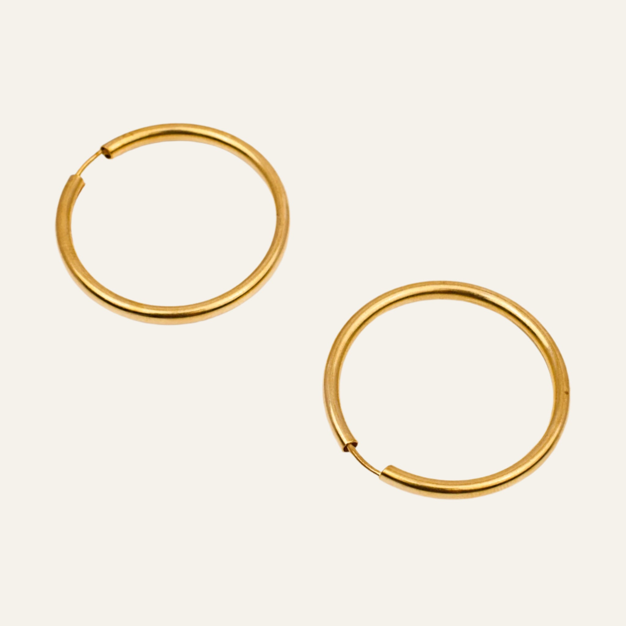 34.4 mm Tubular Gold Hoop Earrings