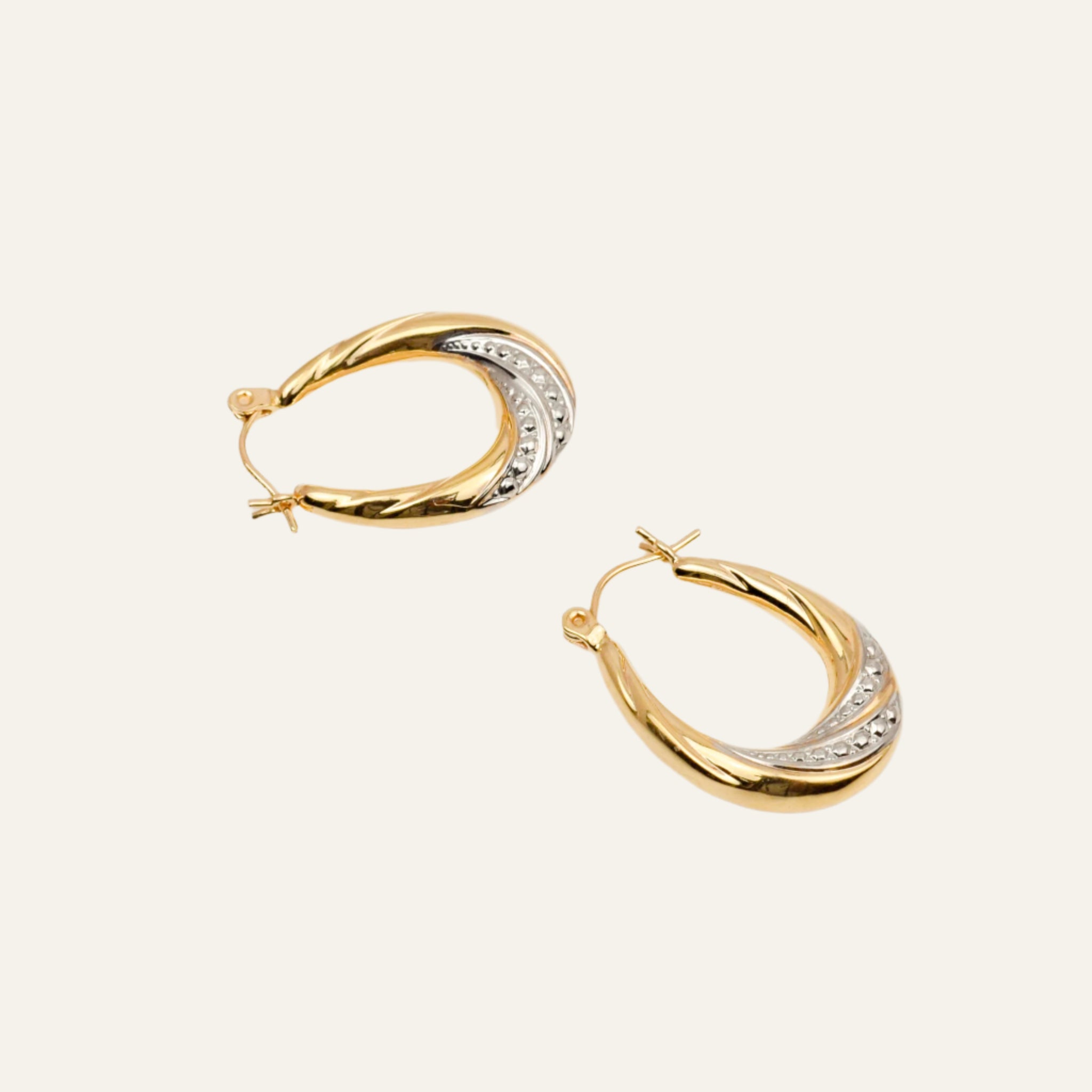 23.3 mm Elongated Two-Toned Gold Hoop Earrings