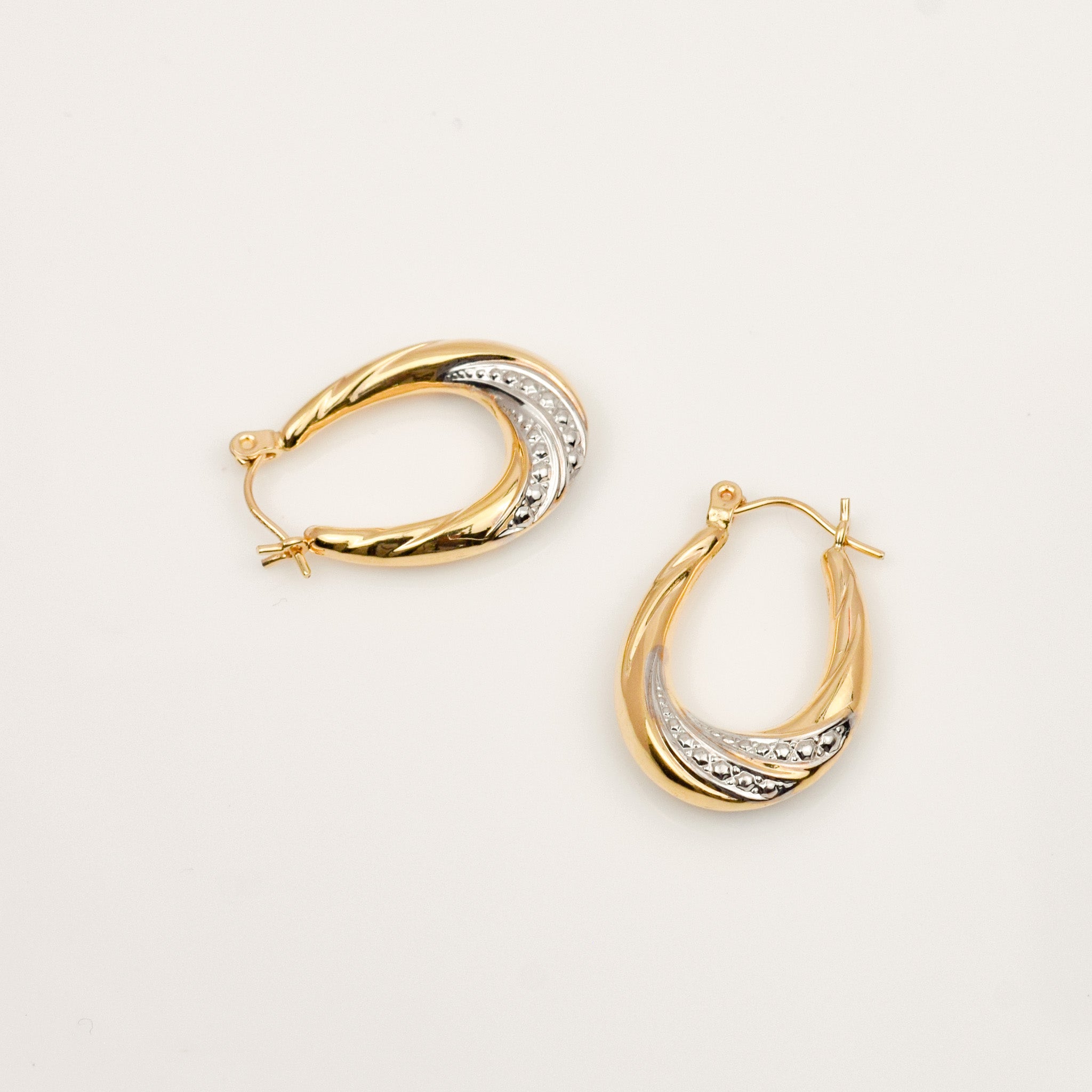 23.3 mm Elongated Two-Toned Gold Hoop Earrings