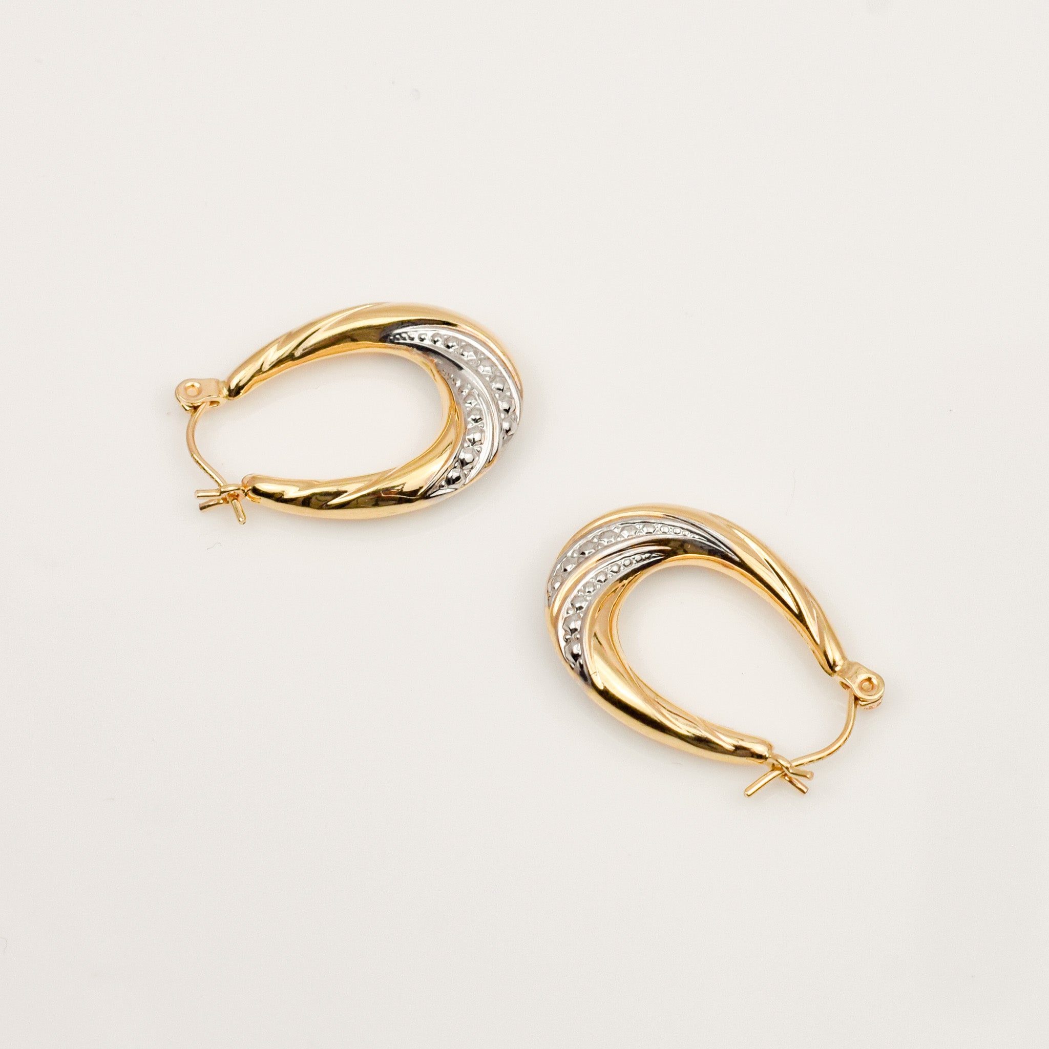 23.3 mm Elongated Two-Toned Gold Hoop Earrings