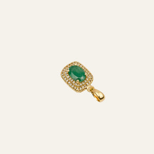 Emerald and Diamond Halo Pendant