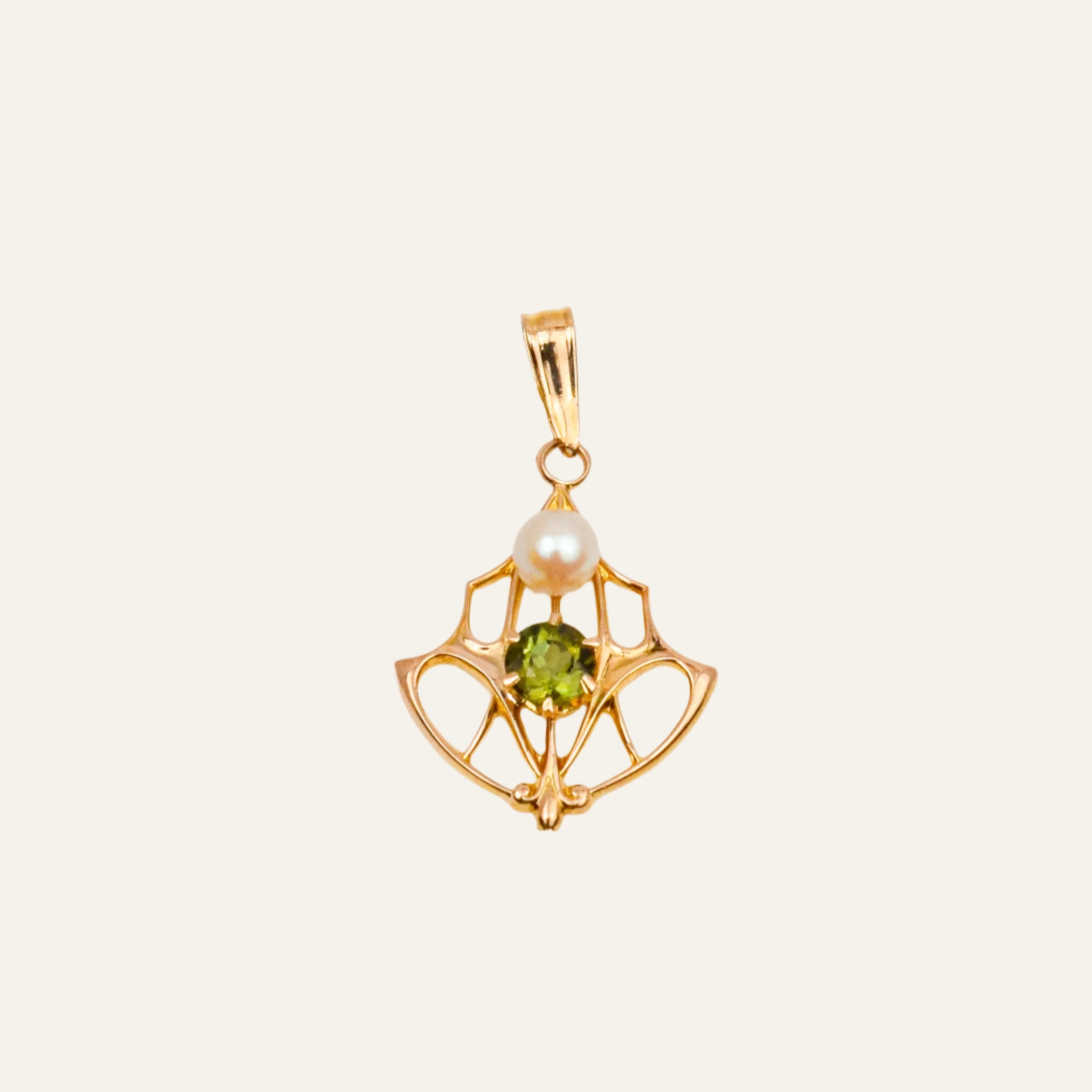 Vintage Gold Charm with Green Stone and pearl