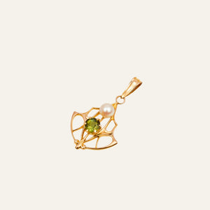 Vintage Gold Charm with Green Stone and pearl