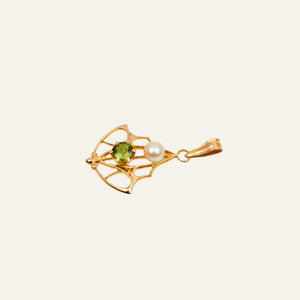 Vintage Gold Charm with Green Stone and pearl