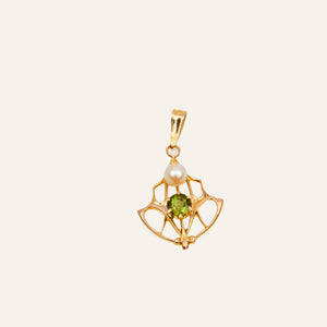 Vintage Gold Charm with Green Stone and pearl