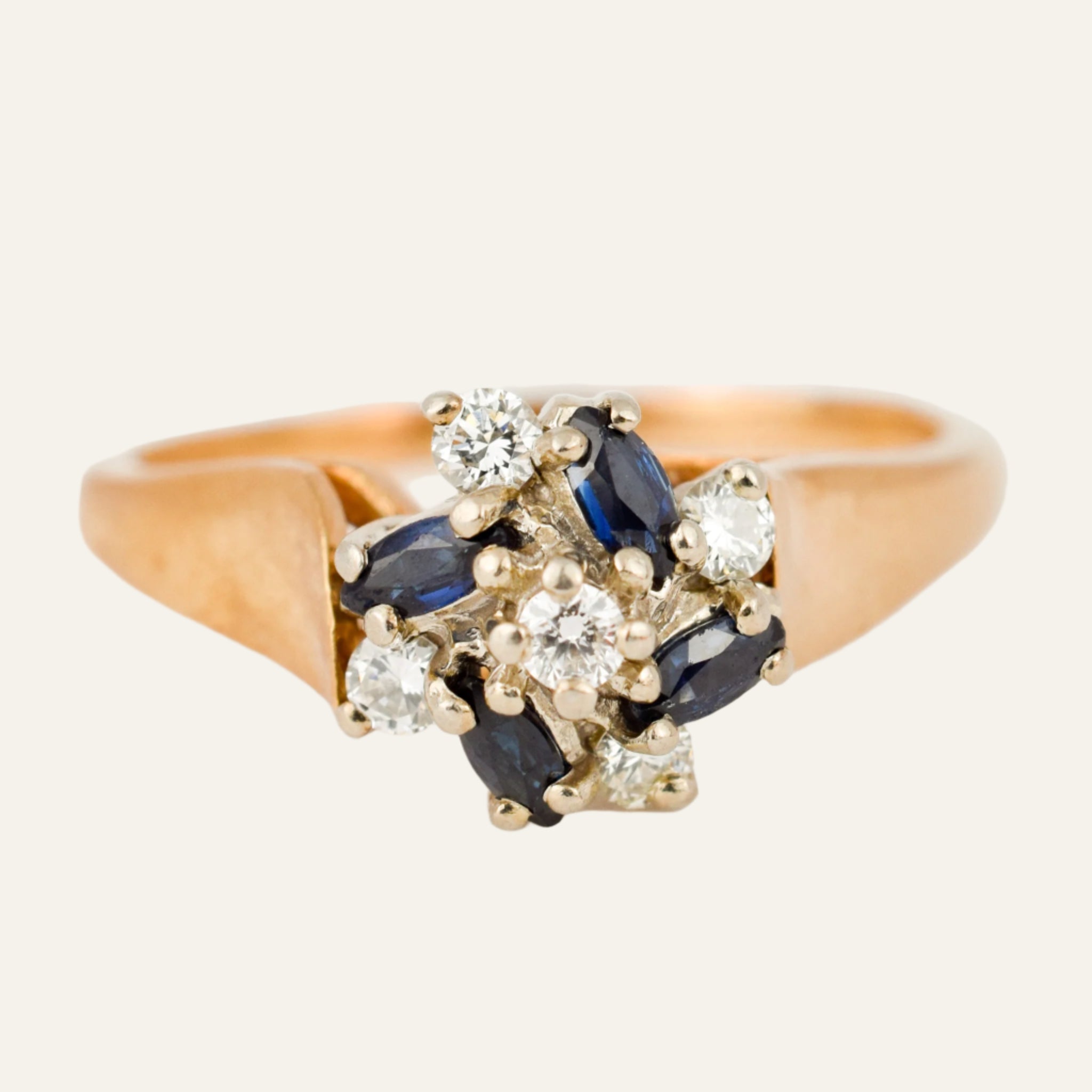 Sapphire and Diamond Cluster Ring