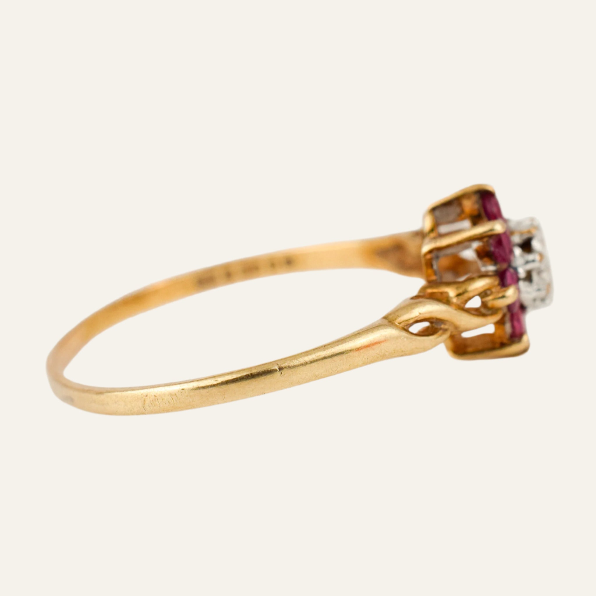 Ruby and Diamond Flower Ring