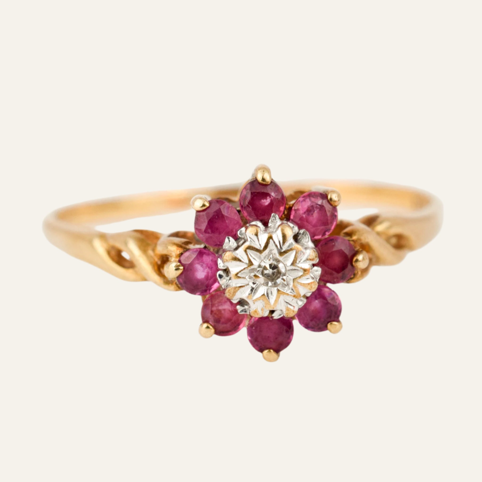 Ruby and Diamond Flower Ring
