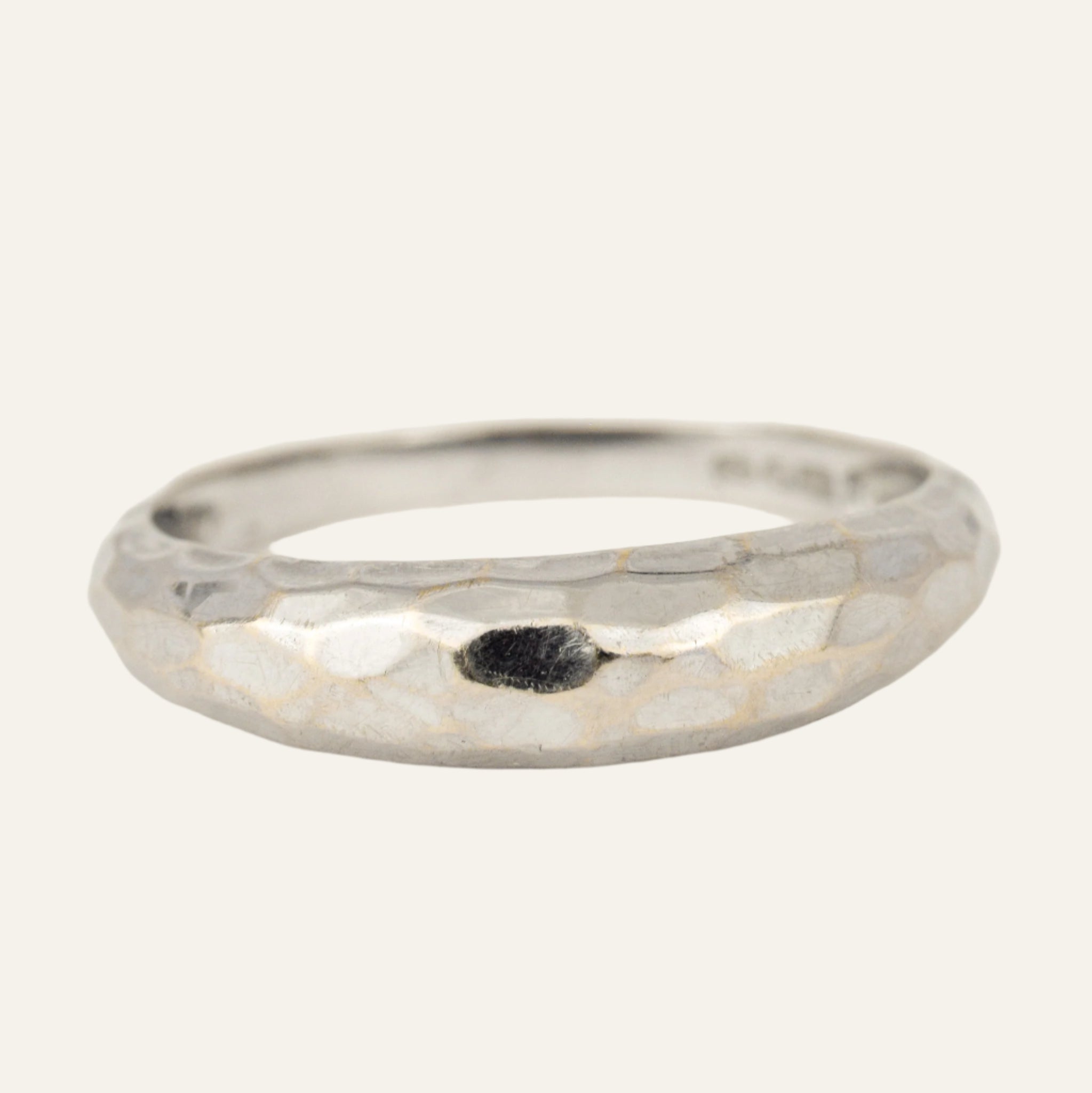 Hammered Domed White Gold Band