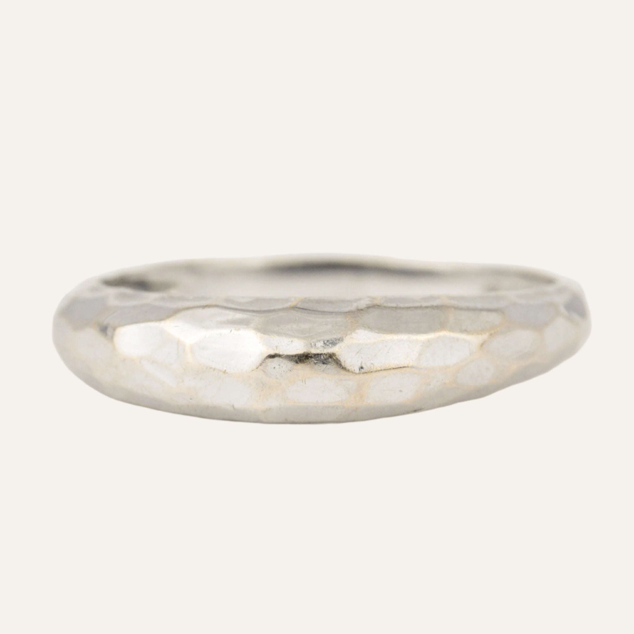 Hammered Domed White Gold Band