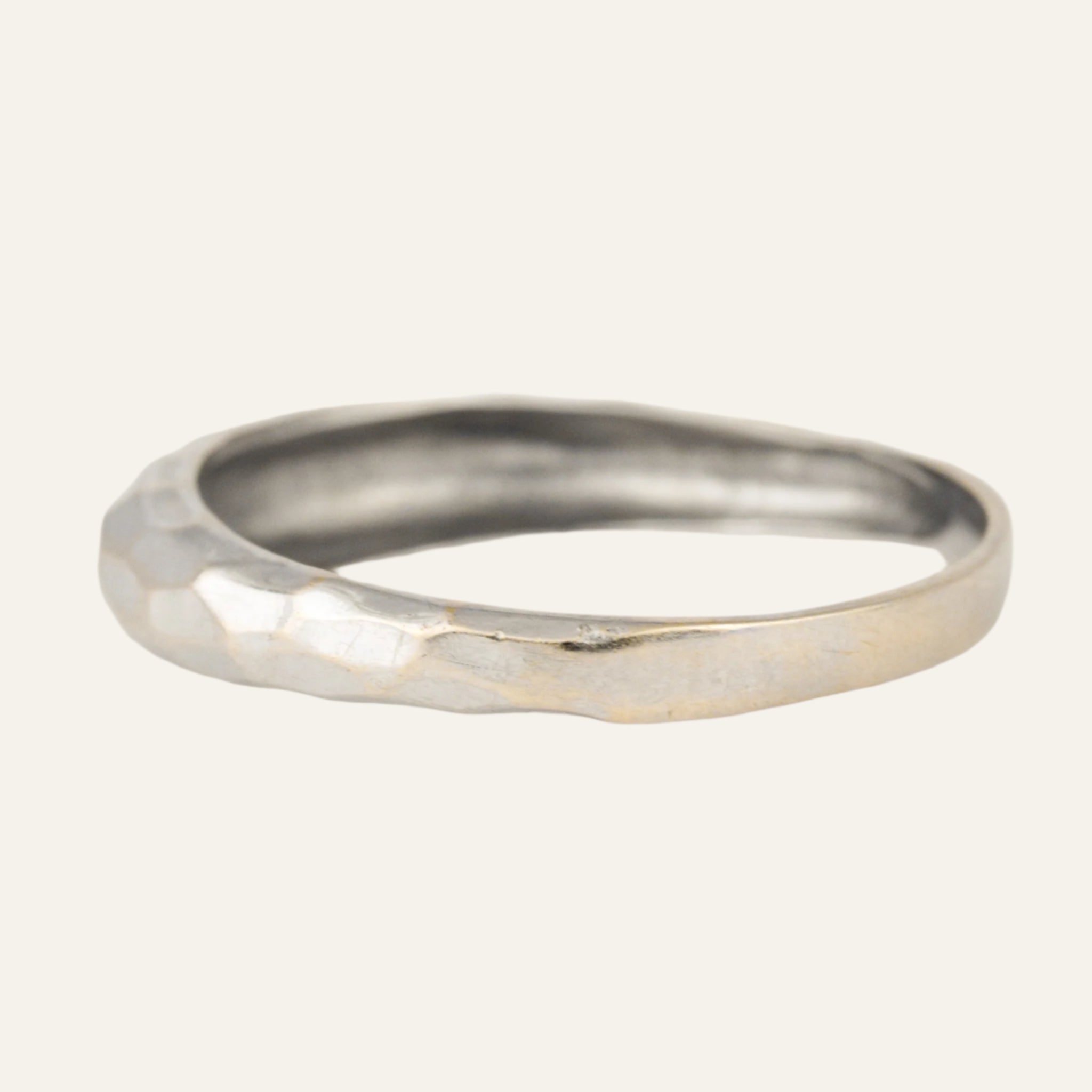 Hammered Domed White Gold Band