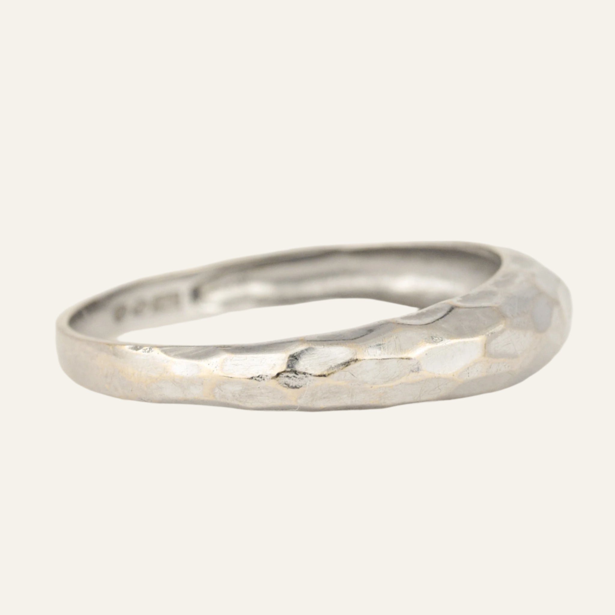 Hammered Domed White Gold Band