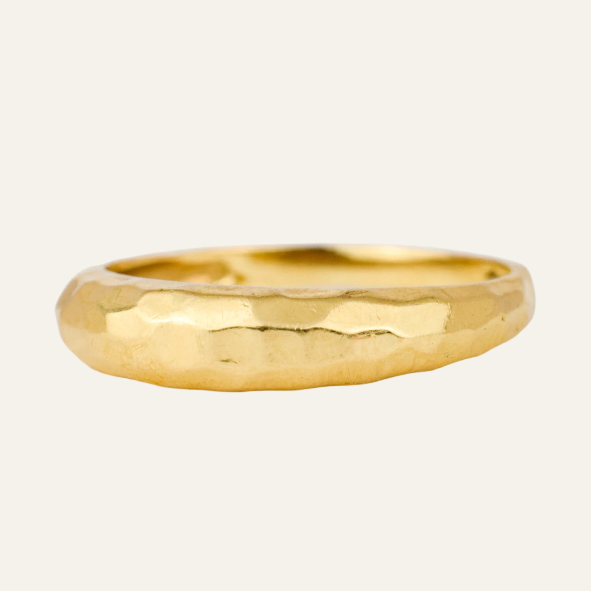 Hammered Domed Yellow Gold Band