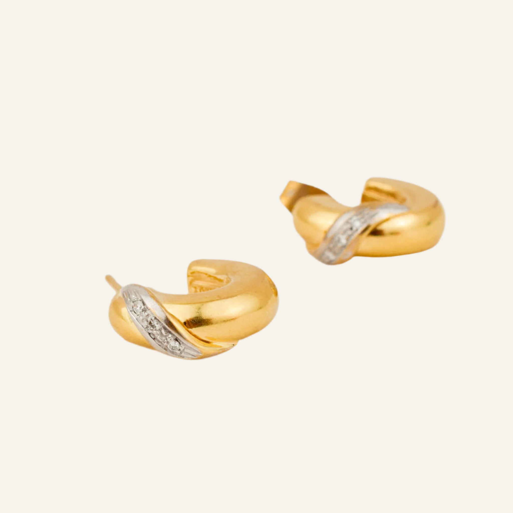 17.7 mm Chubby Gold Half-Hoop Earrings with Diamond Detail