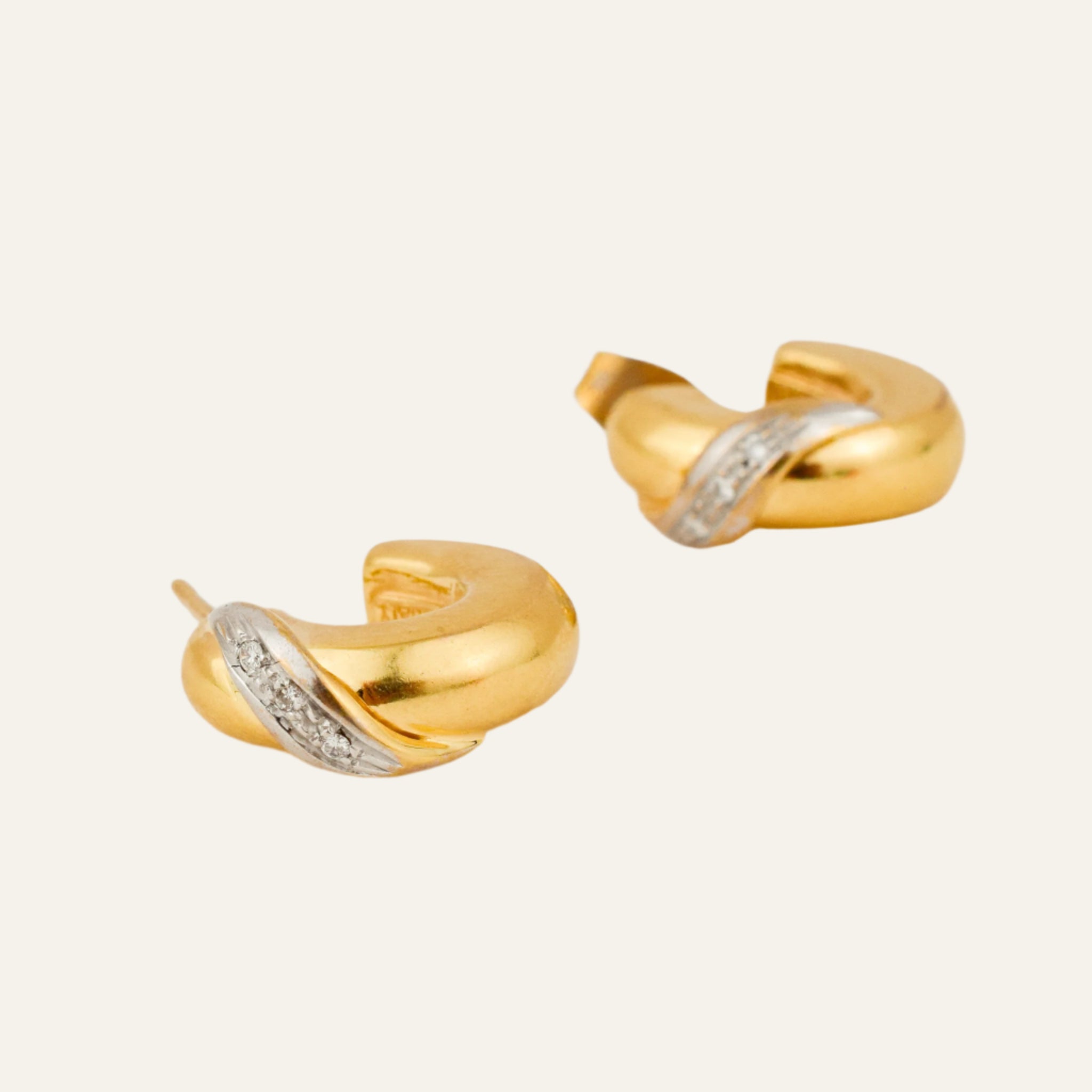 17.7 mm Chubby Gold Half-Hoop Earrings with Diamond Detail