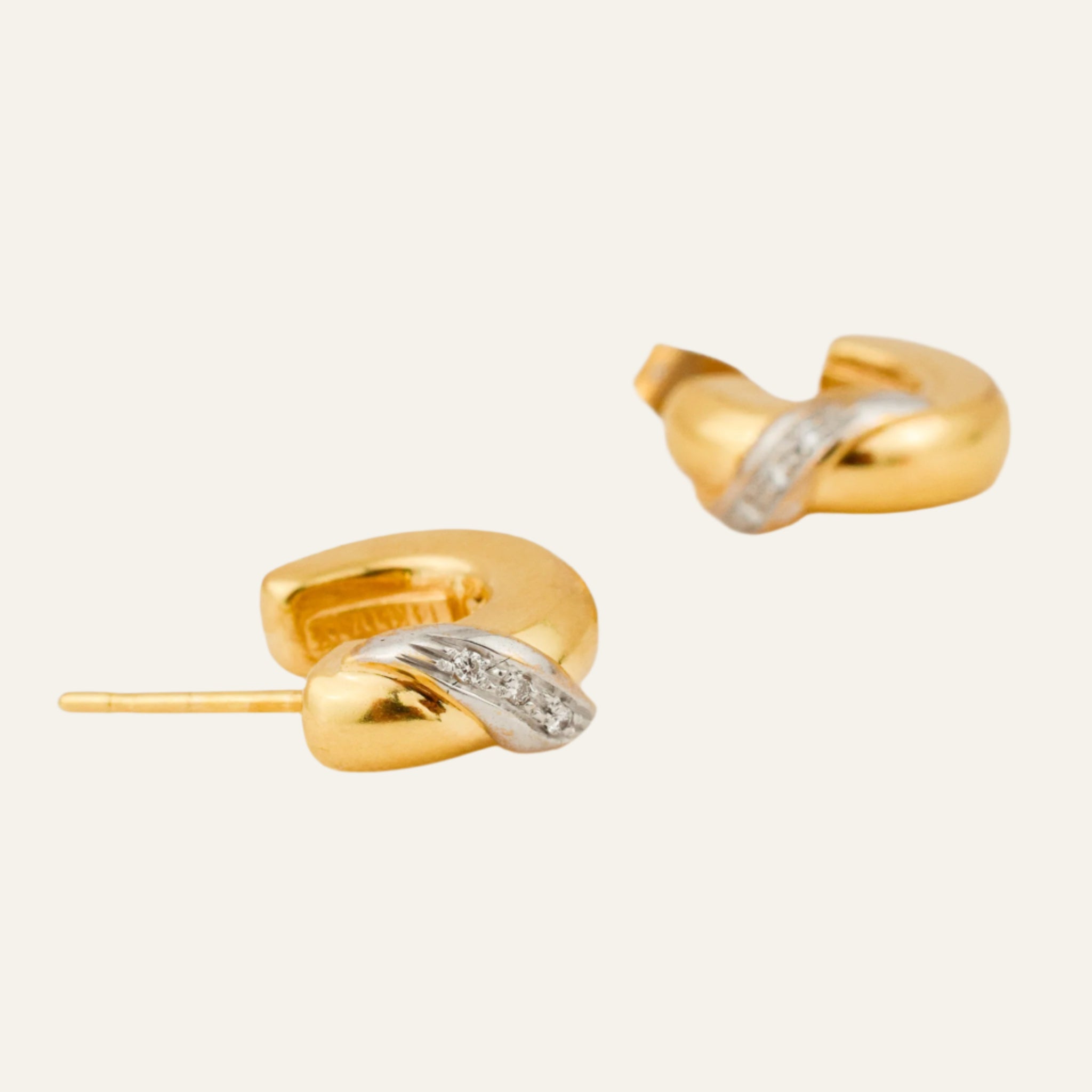 17.7 mm Chubby Gold Half-Hoop Earrings with Diamond Detail