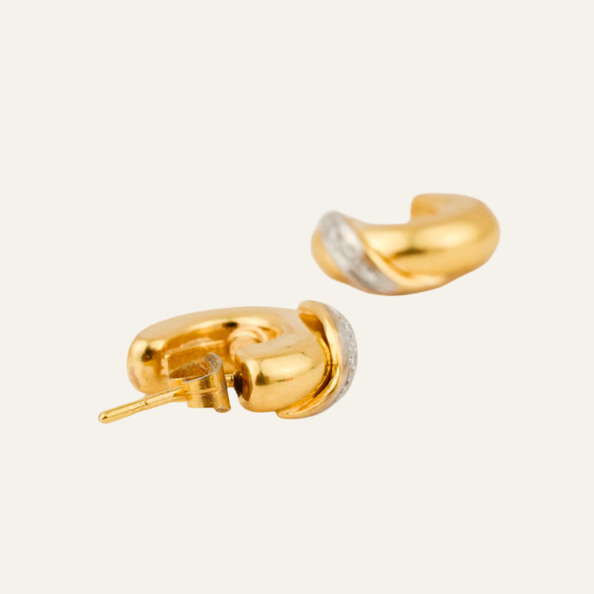 17.7 mm Chubby Gold Half-Hoop Earrings with Diamond Detail