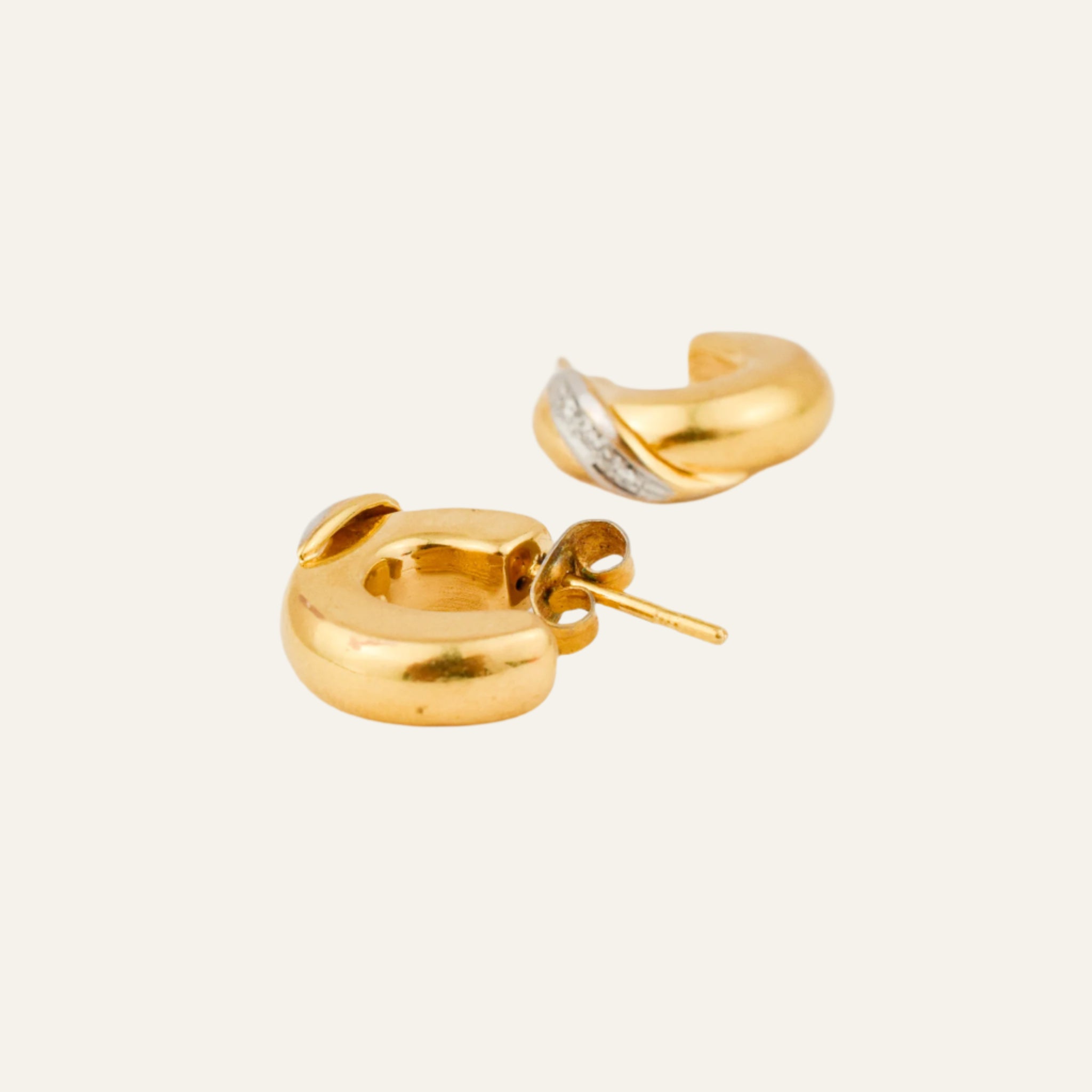 17.7 mm Chubby Gold Half-Hoop Earrings with Diamond Detail