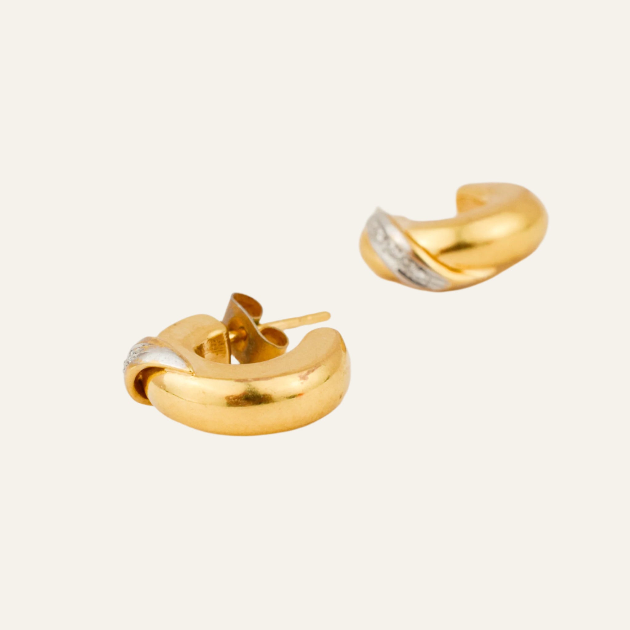 17.7 mm Chubby Gold Half-Hoop Earrings with Diamond Detail