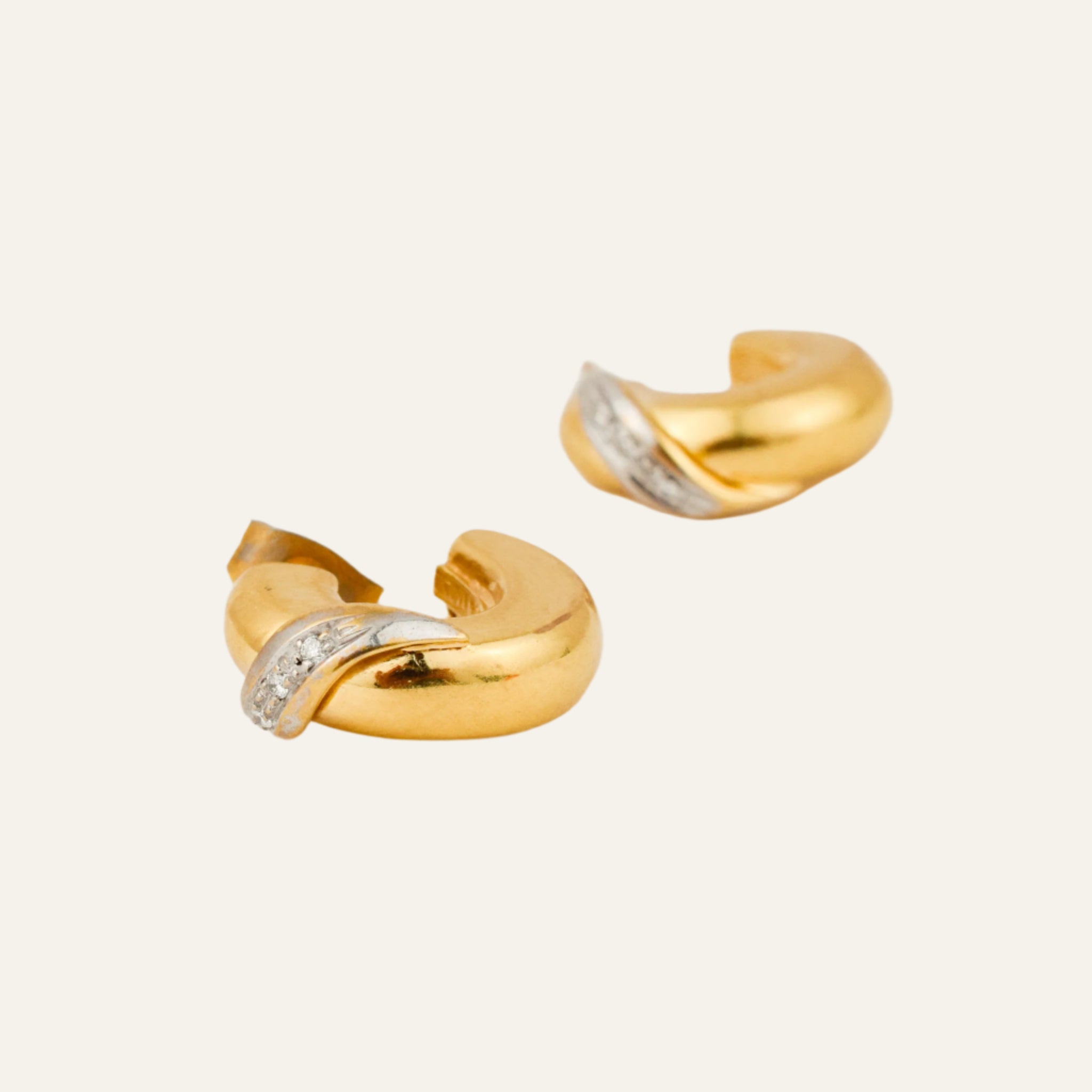 17.7 mm Chubby Gold Half-Hoop Earrings with Diamond Detail