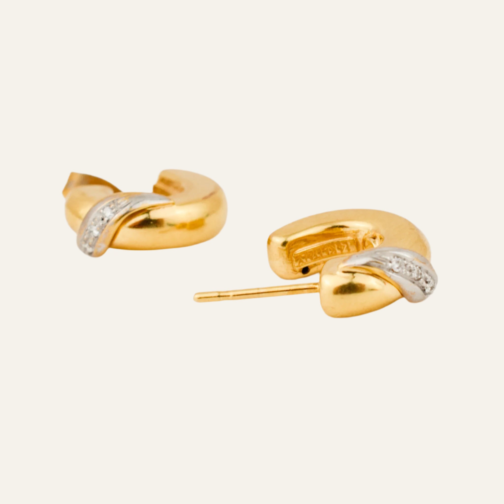 17.7 mm Chubby Gold Half-Hoop Earrings with Diamond Detail