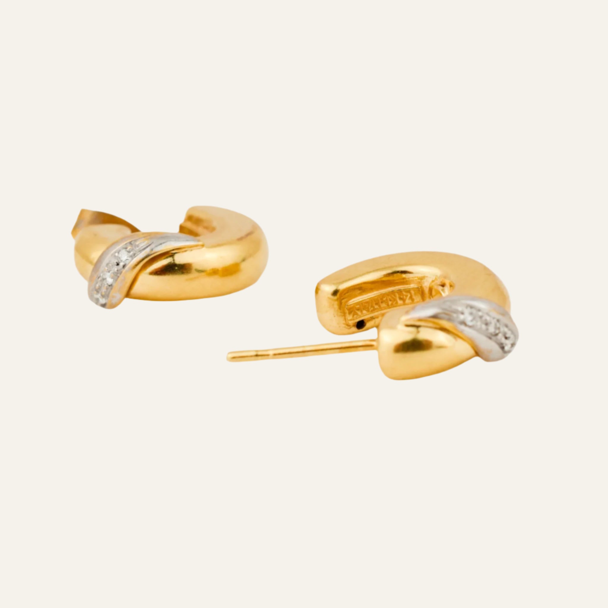 17.7 mm Chubby Gold Half-Hoop Earrings with Diamond Detail