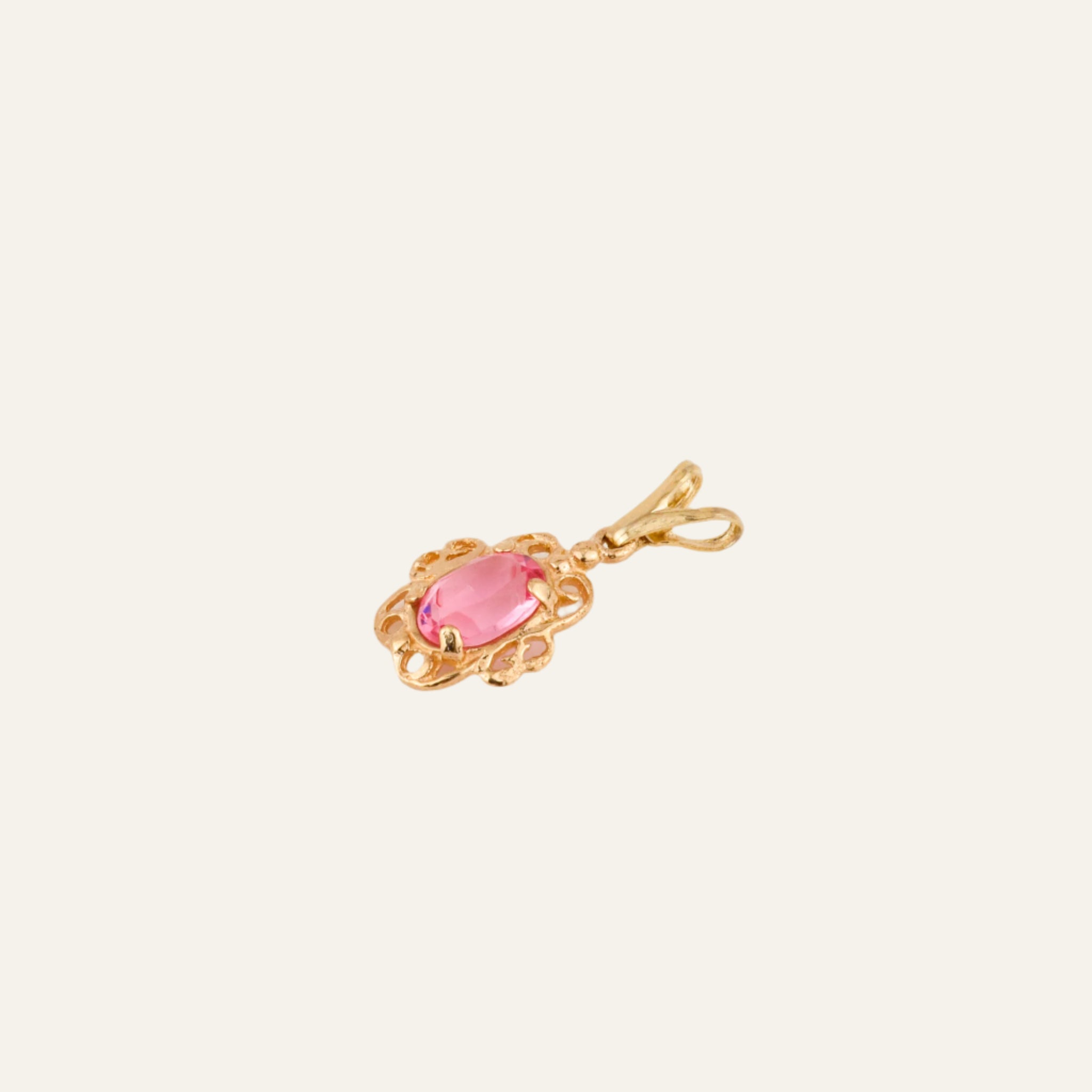 Gold Filigree and Pink Stone Charm