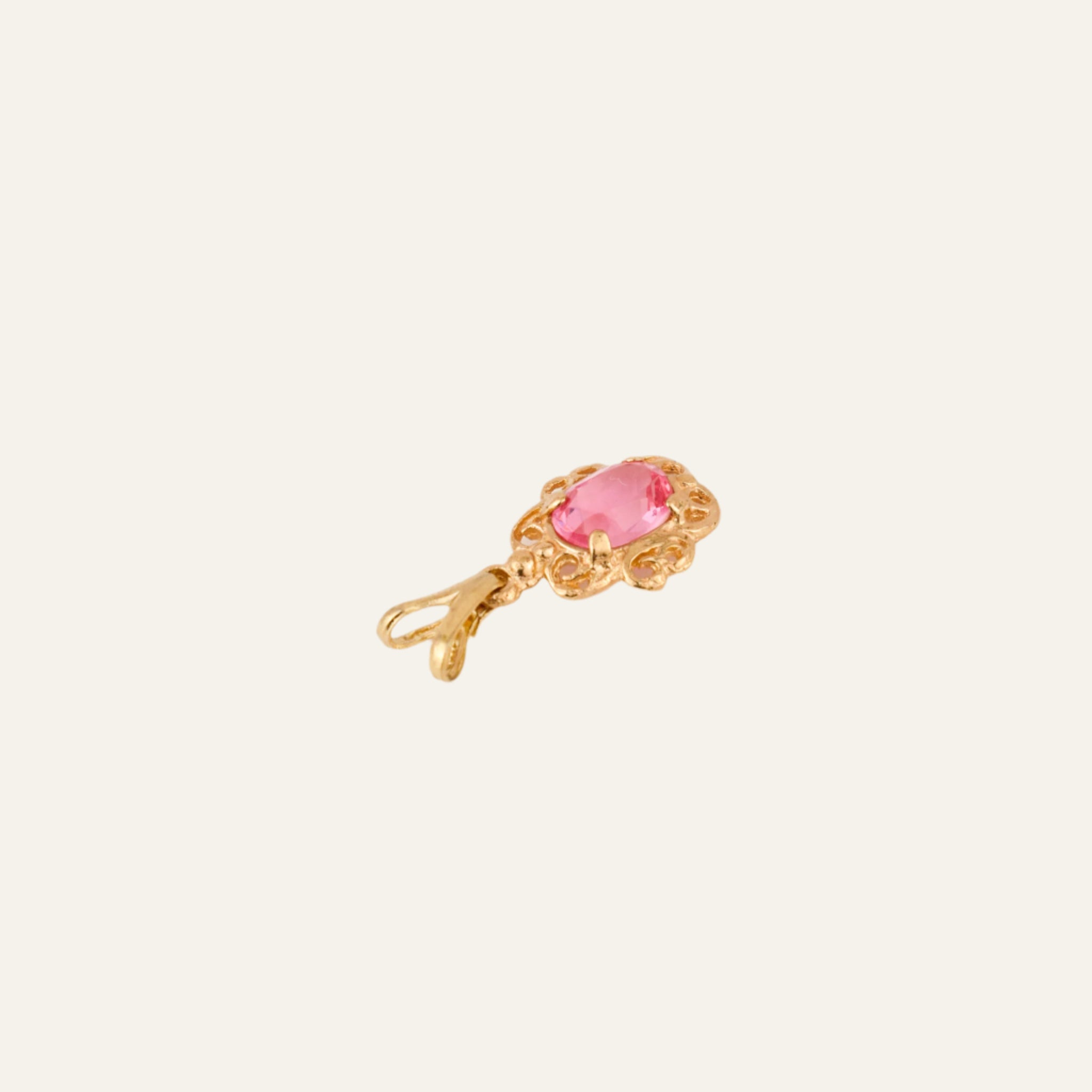 Gold Filigree and Pink Stone Charm