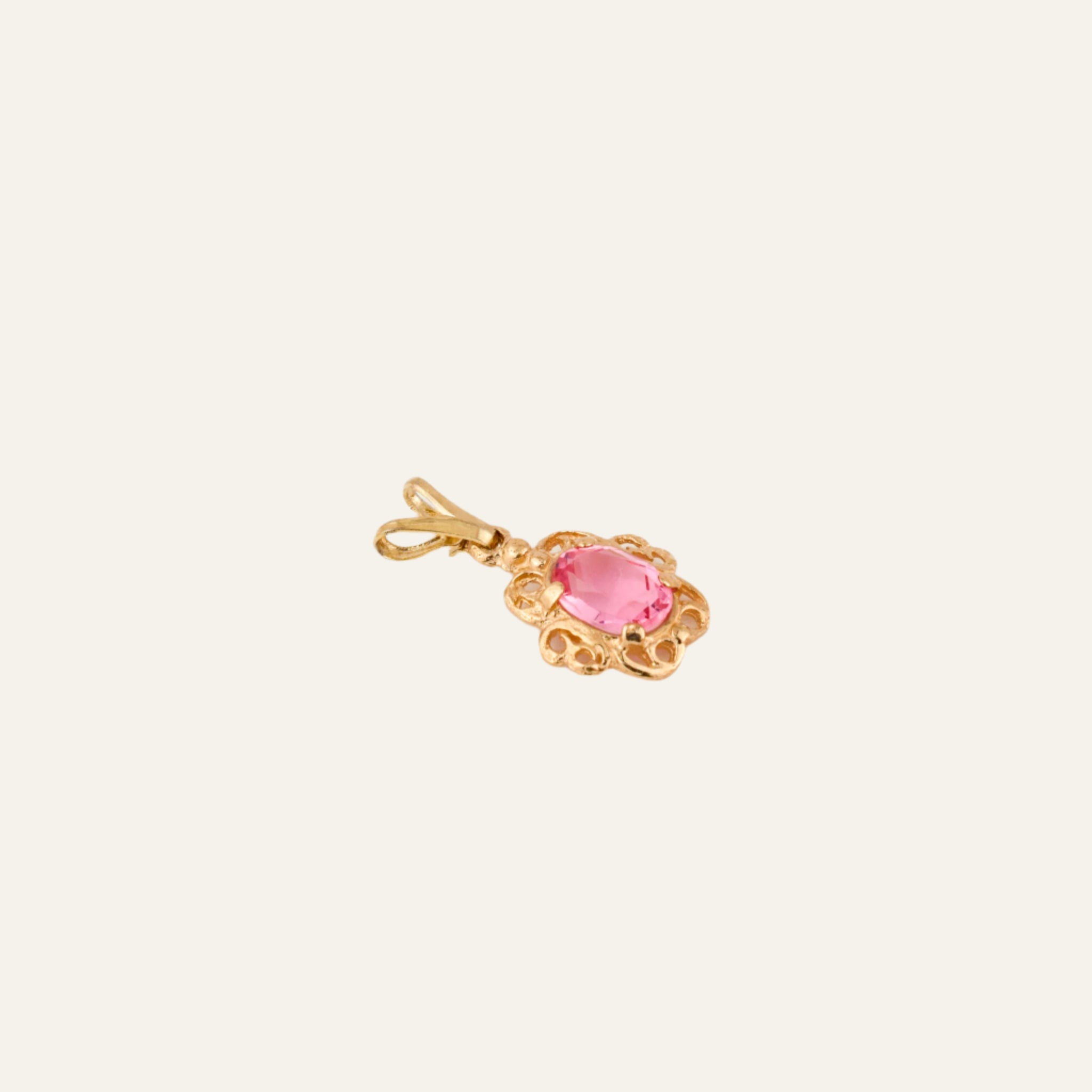 Gold Filigree and Pink Stone Charm