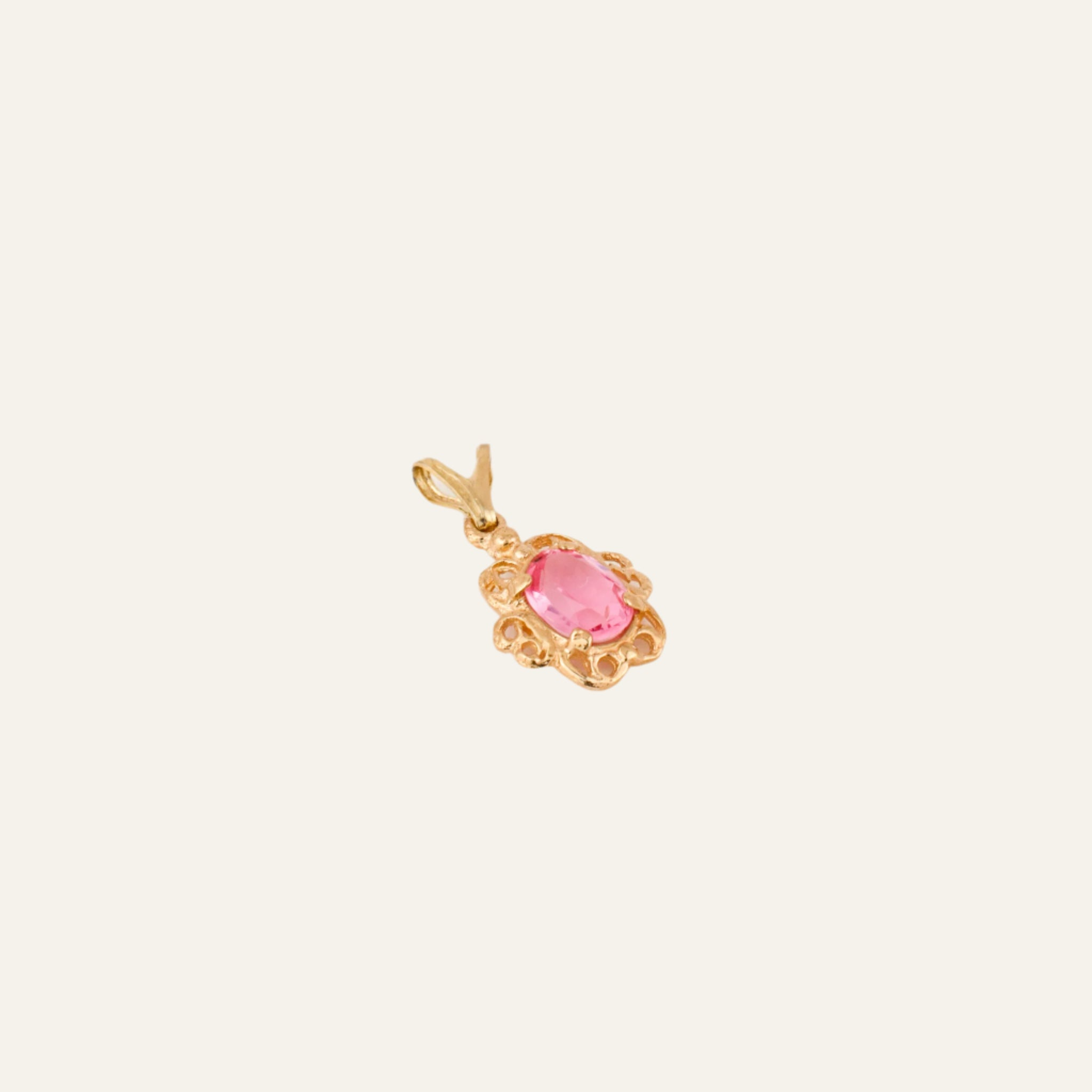 Gold Filigree and Pink Stone Charm