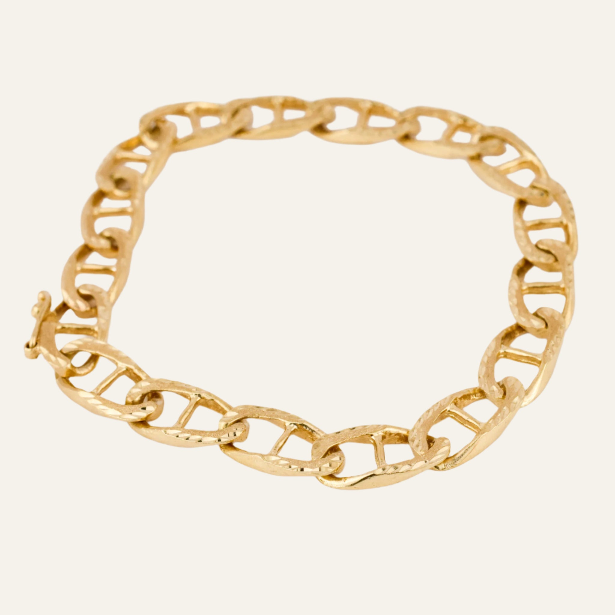 8" Gold Flat Link Mariner Chain Bracelet