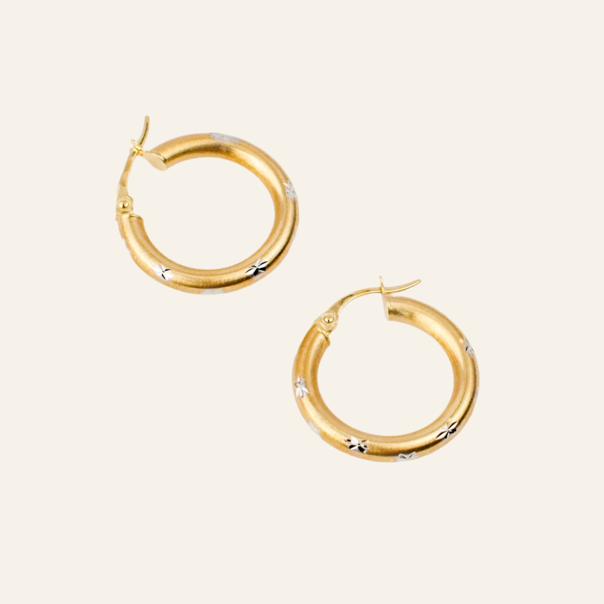 vintage 22mm Star Etched Hoops