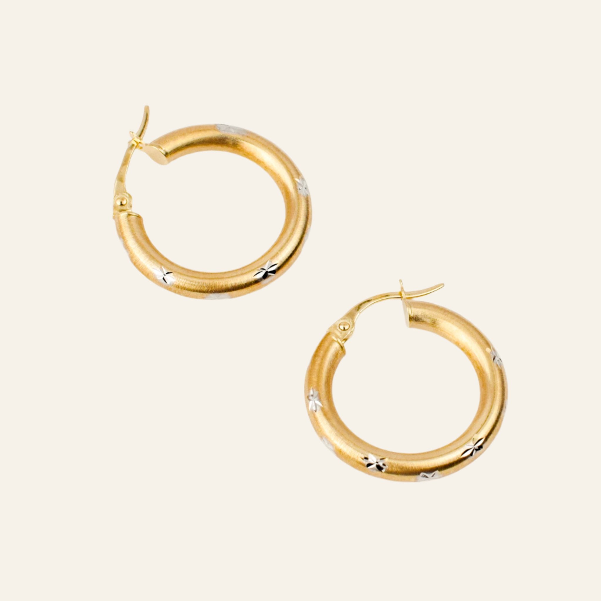 vintage 22mm Star Etched Hoops