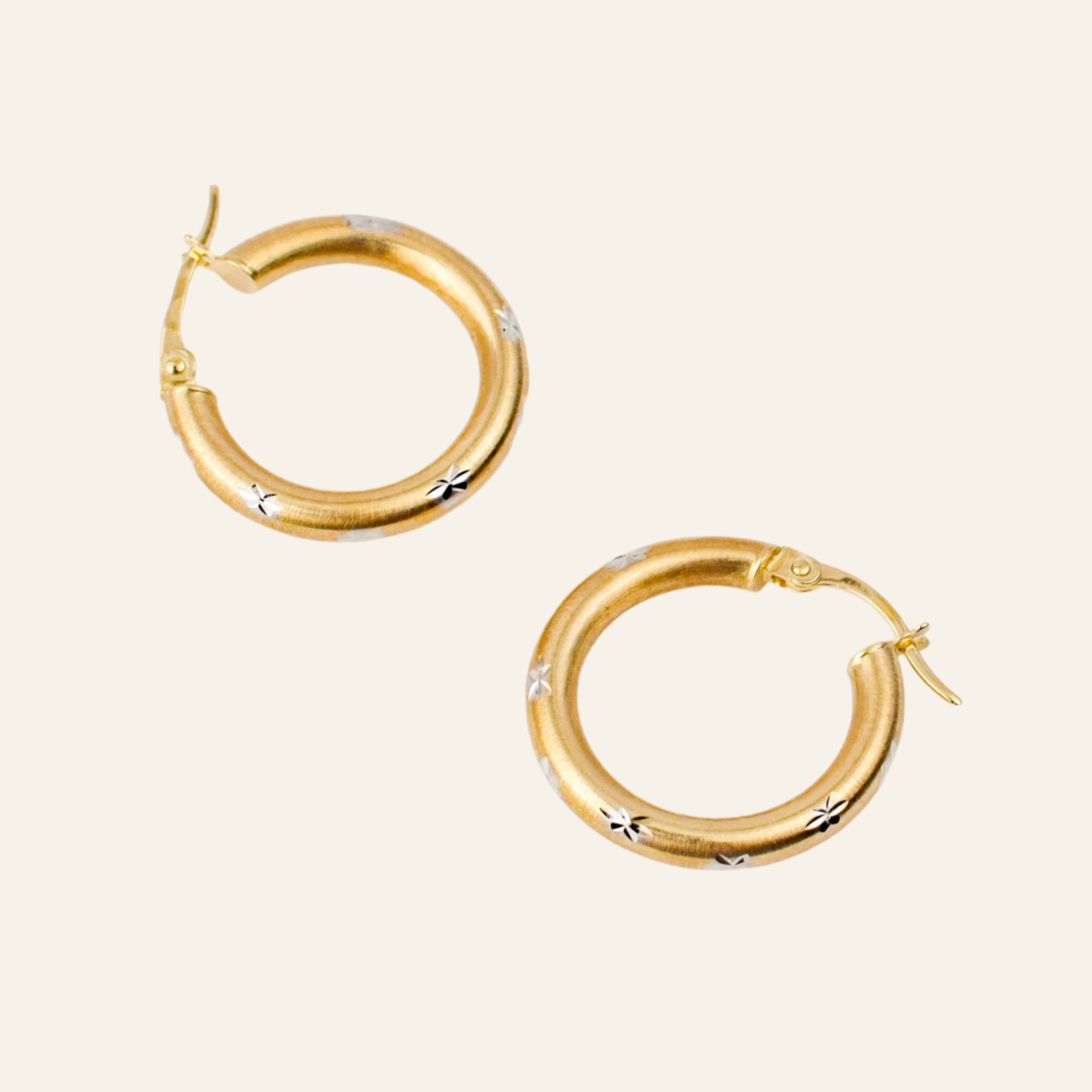 vintage 22mm Star Etched Hoops
